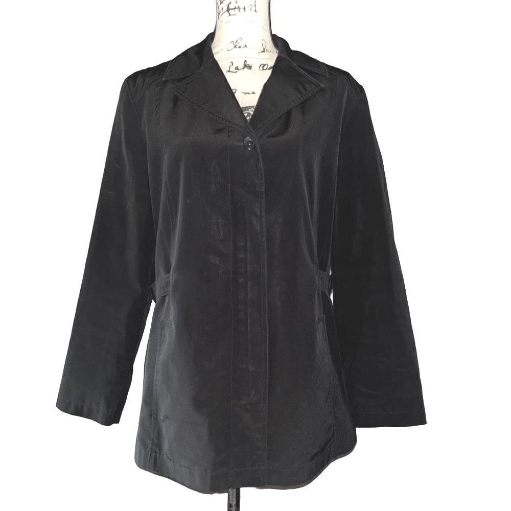 Gallery Womens Black Button Up Lightweight Jacket Notched Lapel Size Medium