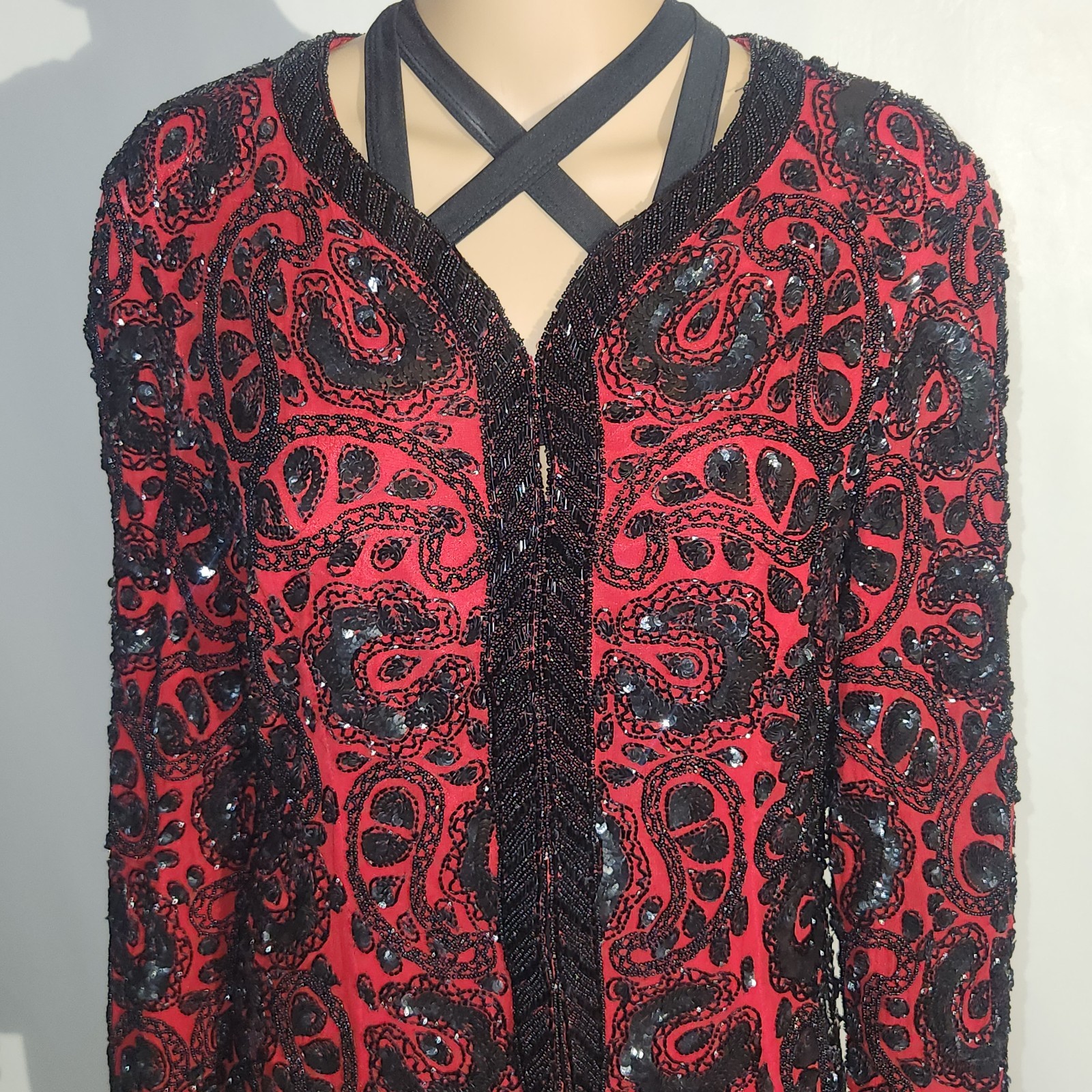 Vintage 1980s Beaded Sequin Niteline by Della Roufogali Made in India Size 8 Fun