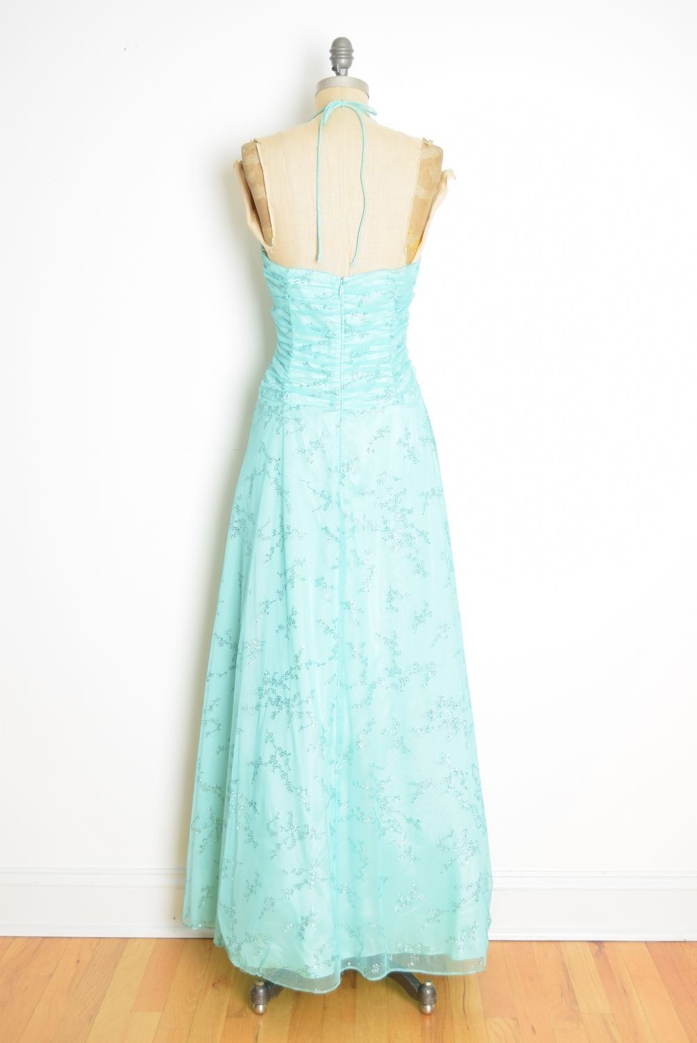 vintage Y2K prom dress Blondie Nites fairy aqua mesh glitter print party gown M