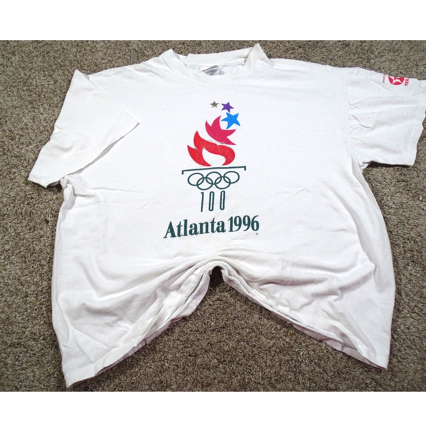 Vtg 90s Atlanta 1996 Olympics T Shirt XL Thrashed White Texaco Single Stitch