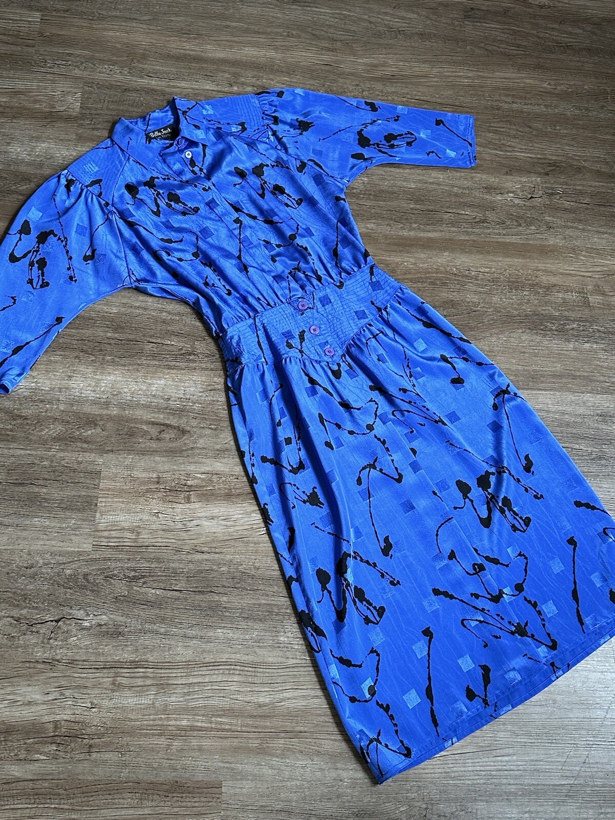 Vintage Billy Jack For Her Dress Size 7/8 Blue With Black Splatter Design