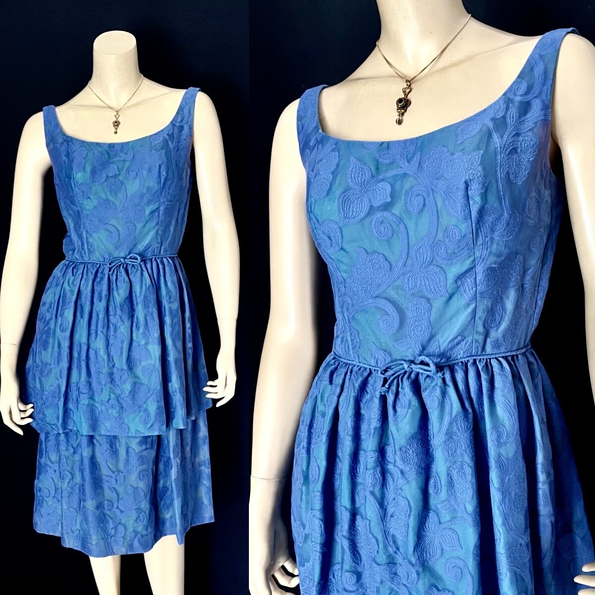 Darling 1950s, 1960s Lanz Summer Party Frock, 2 Tiered Skirt, Blue Floral, XS