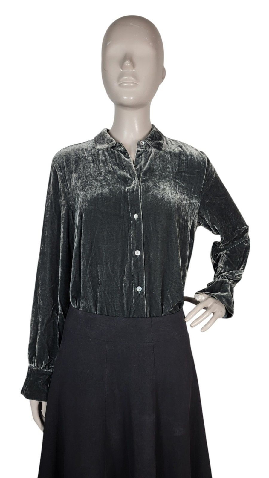 Vintage 90s J. Jill Grey Crushed Velvet Silk Rayon Button-Down Blouse Size Small