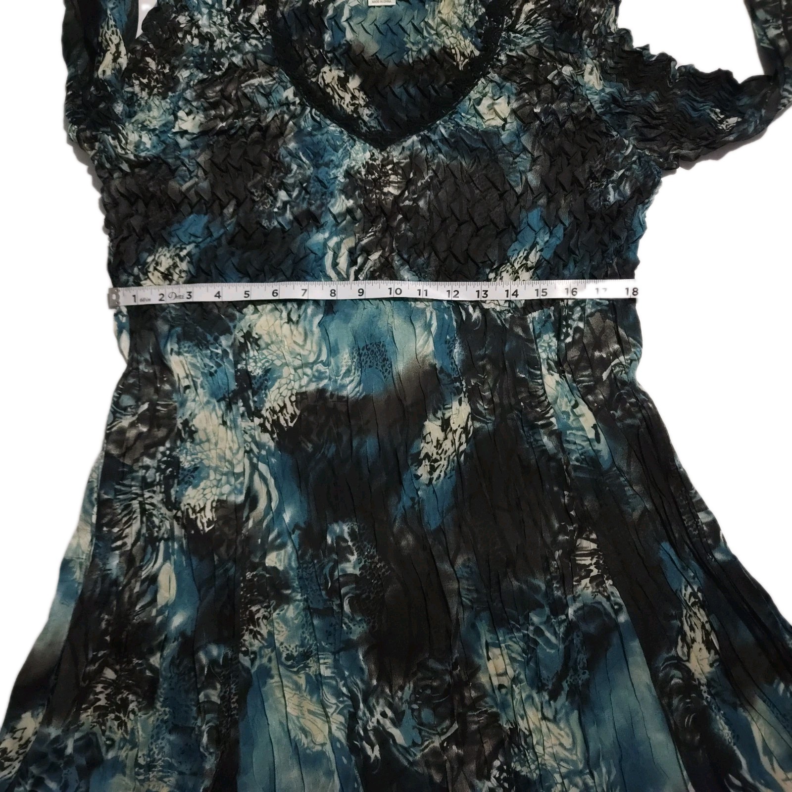 Vtg Y2K Alberto Makali Witchy Whimsy Goth Crinkle Dress Teal Blue Black Size XL