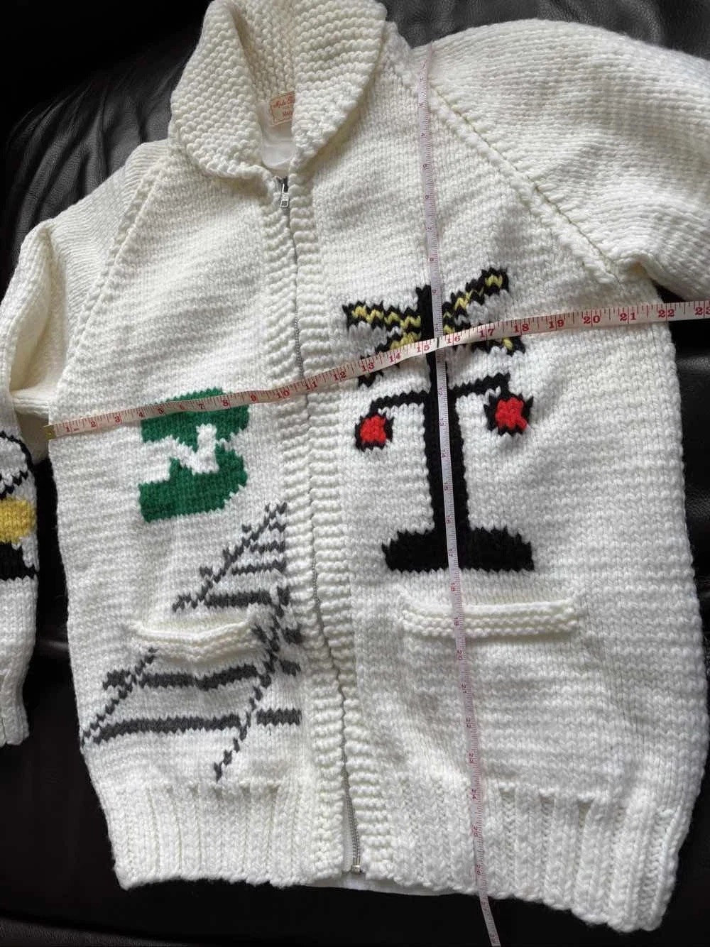 Hand crafted train theme Knit Wool Sweater Curling Stone Zip Cardigan, Size L