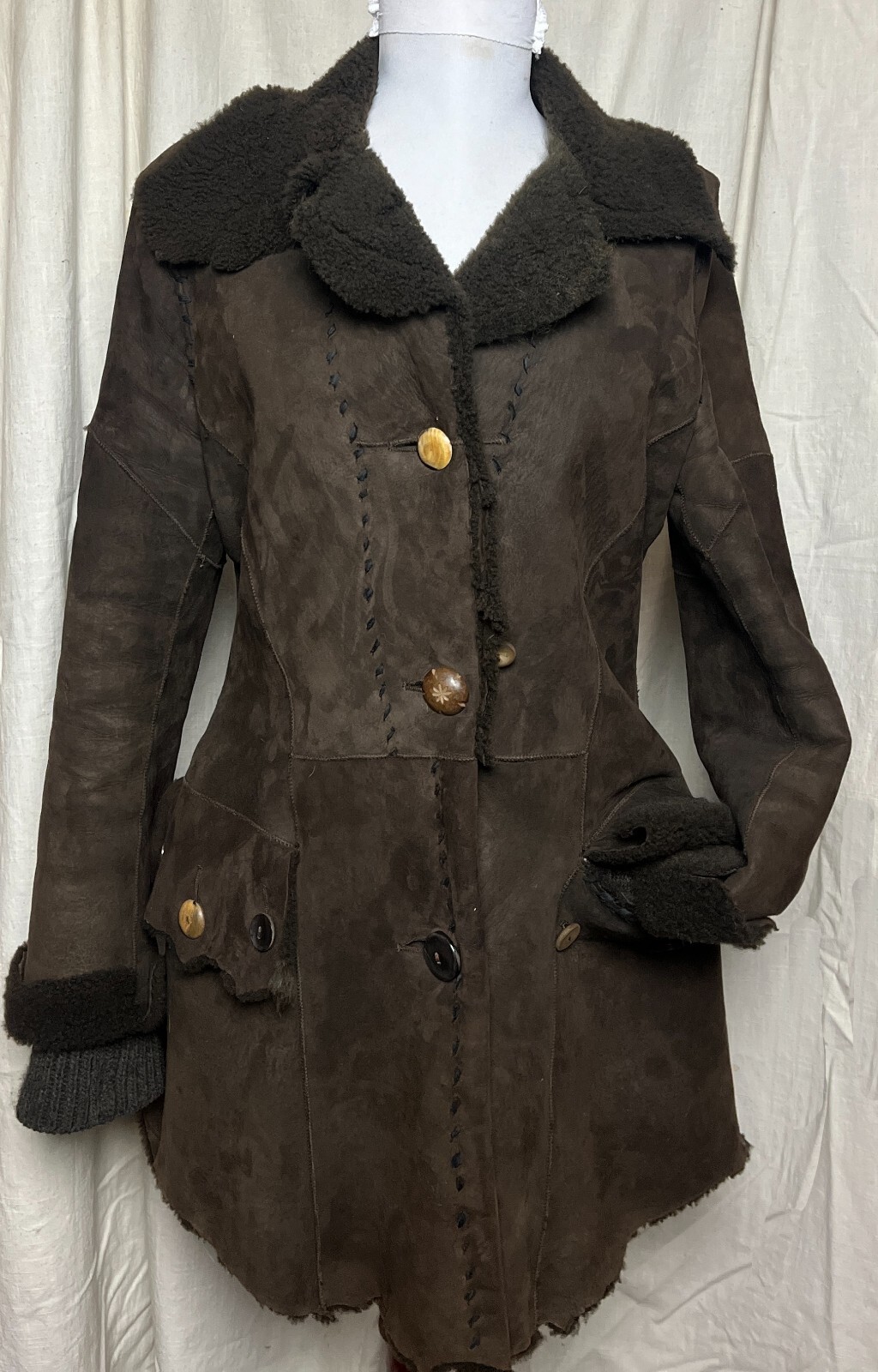 VINTAGE Designer NIGEL PRESTON Unique Shearling COAT Handmade ITALY Small