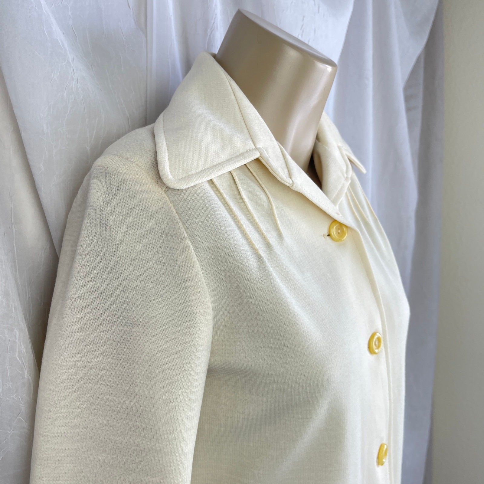 VTG 70’s Cream Blazer Jacket & High Waist Wide Leg Pants Suit Set Retro Size XS