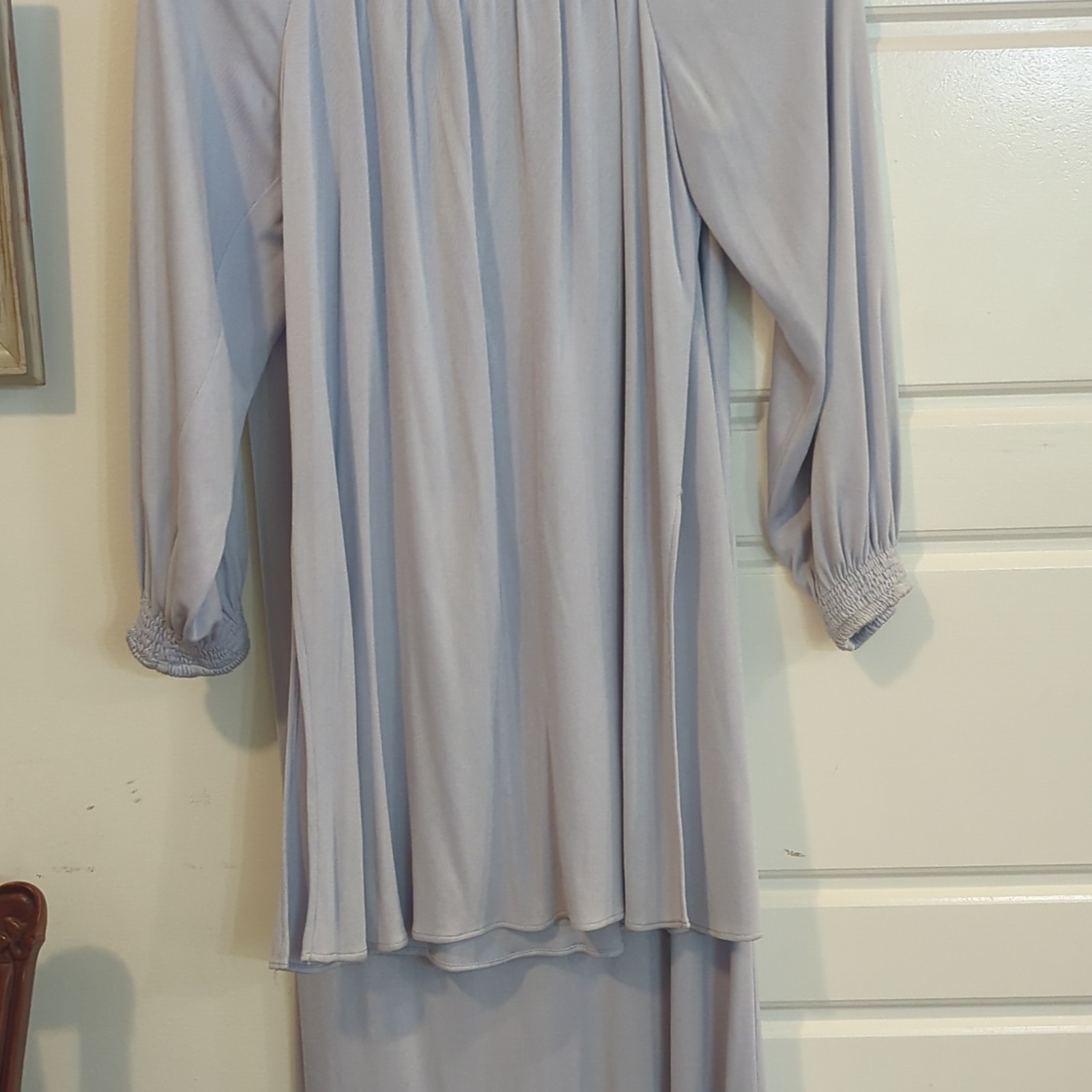 Vintage Oscar de la Renta light blue, shirt and skirt set with pockets.