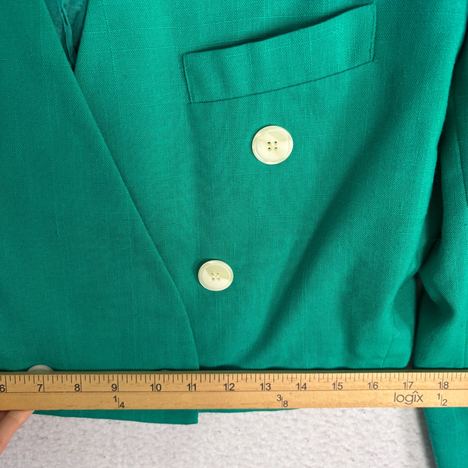 VTG Cropped Blazer 80s Double Breasted Teal Green Haber Dasher M L Knit