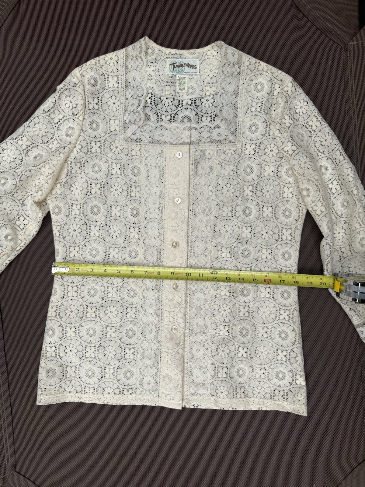 Vintage Tumbleweeds Lace Blouse 3/4 Sleeves – Ivory/Cream Top M
