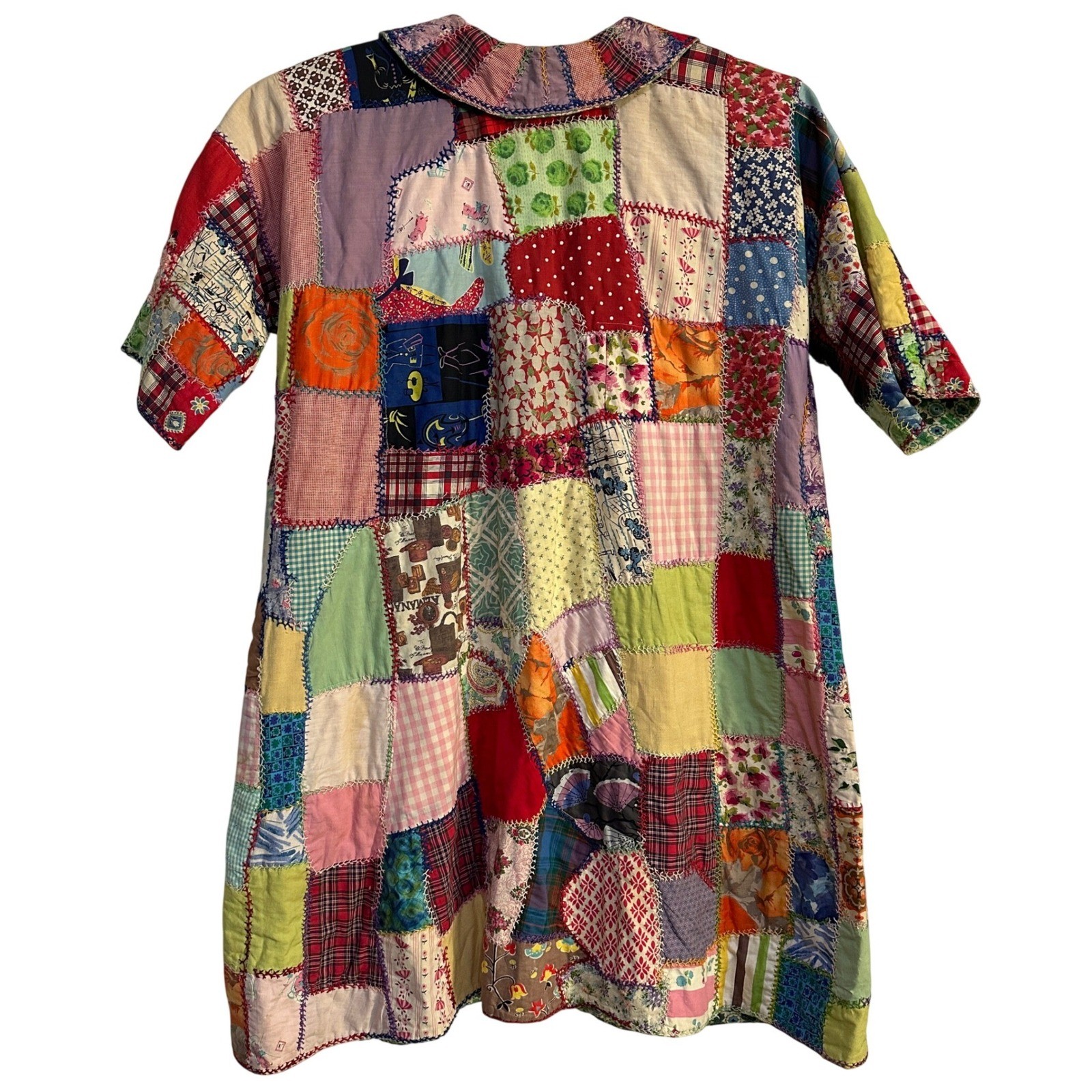 Vintage Handmade Patchwork Quilt Duster Coat Kimono L XL Boho Cottagecore Folk