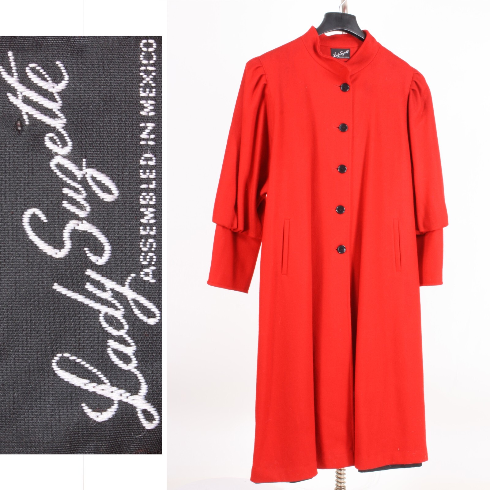OSFM Vintage 80s Lady Suzette Red Wool Leg of Mutton Sleeve Jacket Coat 90s