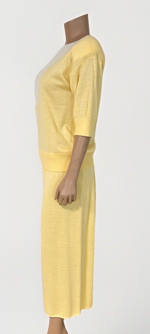 Vintage 80s Yellow Knit Sweater Skirt Set Large Shoulder Pads Amazing!