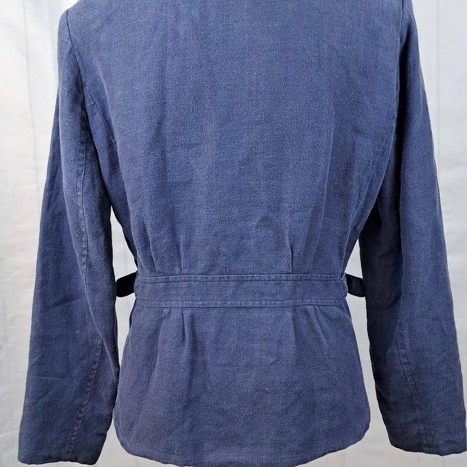 International Scene 4 Vintage Blue Zip Front Linen Utility Jacket Made in Russia