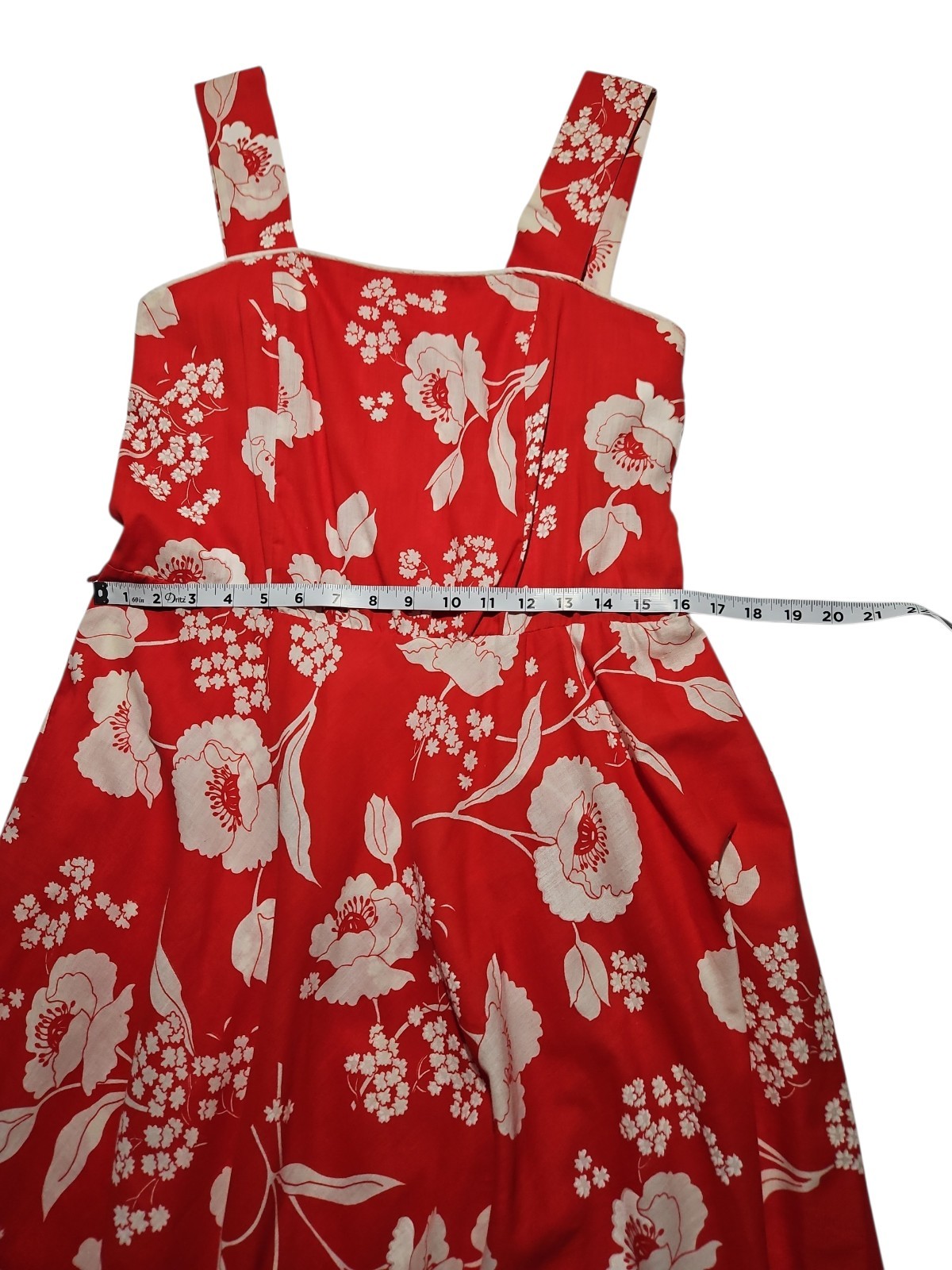 VTG 70s Sears Red Floral Sun Dress Mod A Line Square Neck Midi Sz 10 Union Made