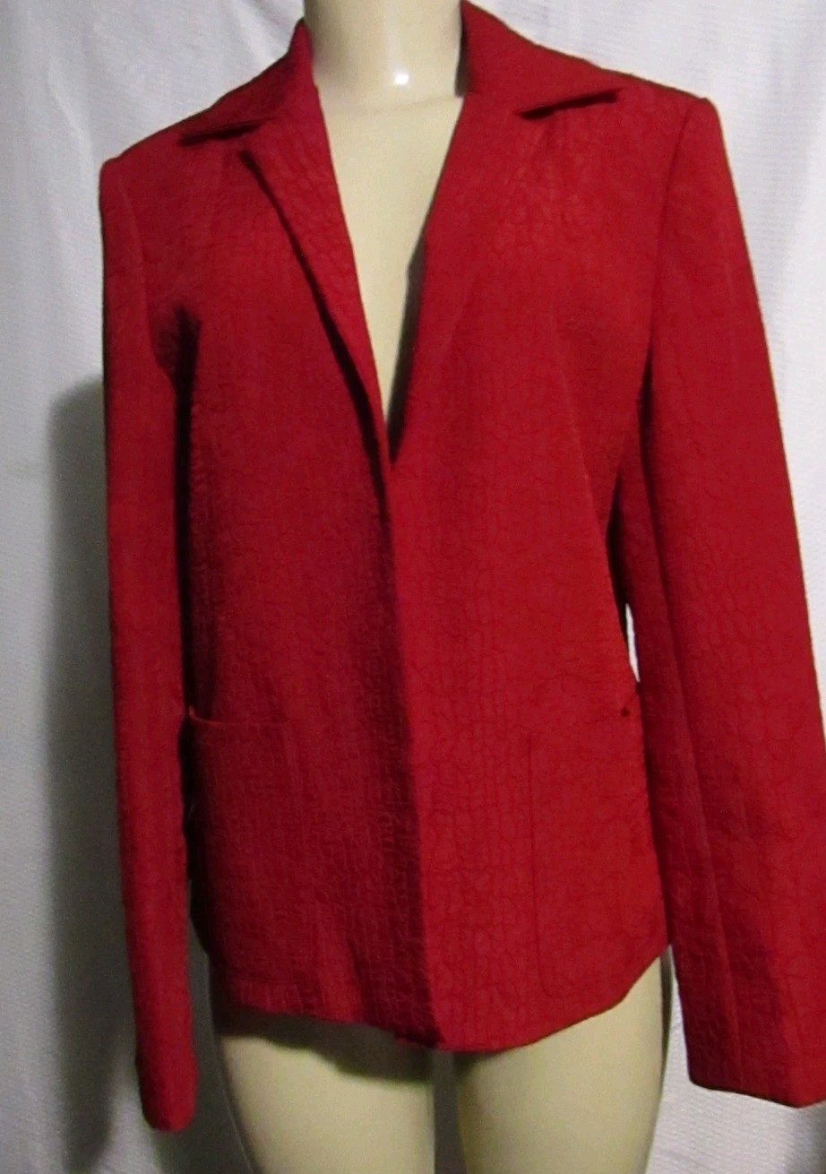 Koret Open Jacket Blazer Women’s Size 10 Red Textured Lined Pockets