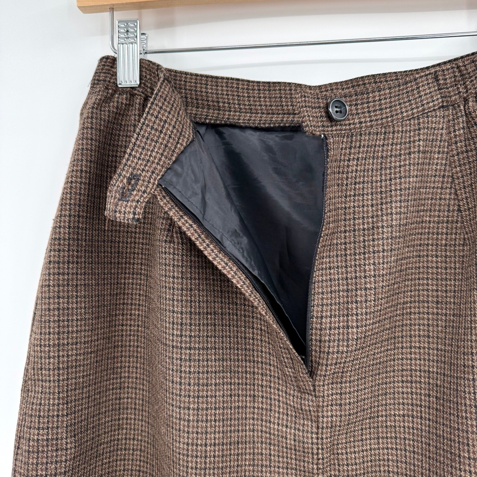 Briggs New York Vintage Brown Houndstooth Pencil Skirt High Waist Lined Size 10
