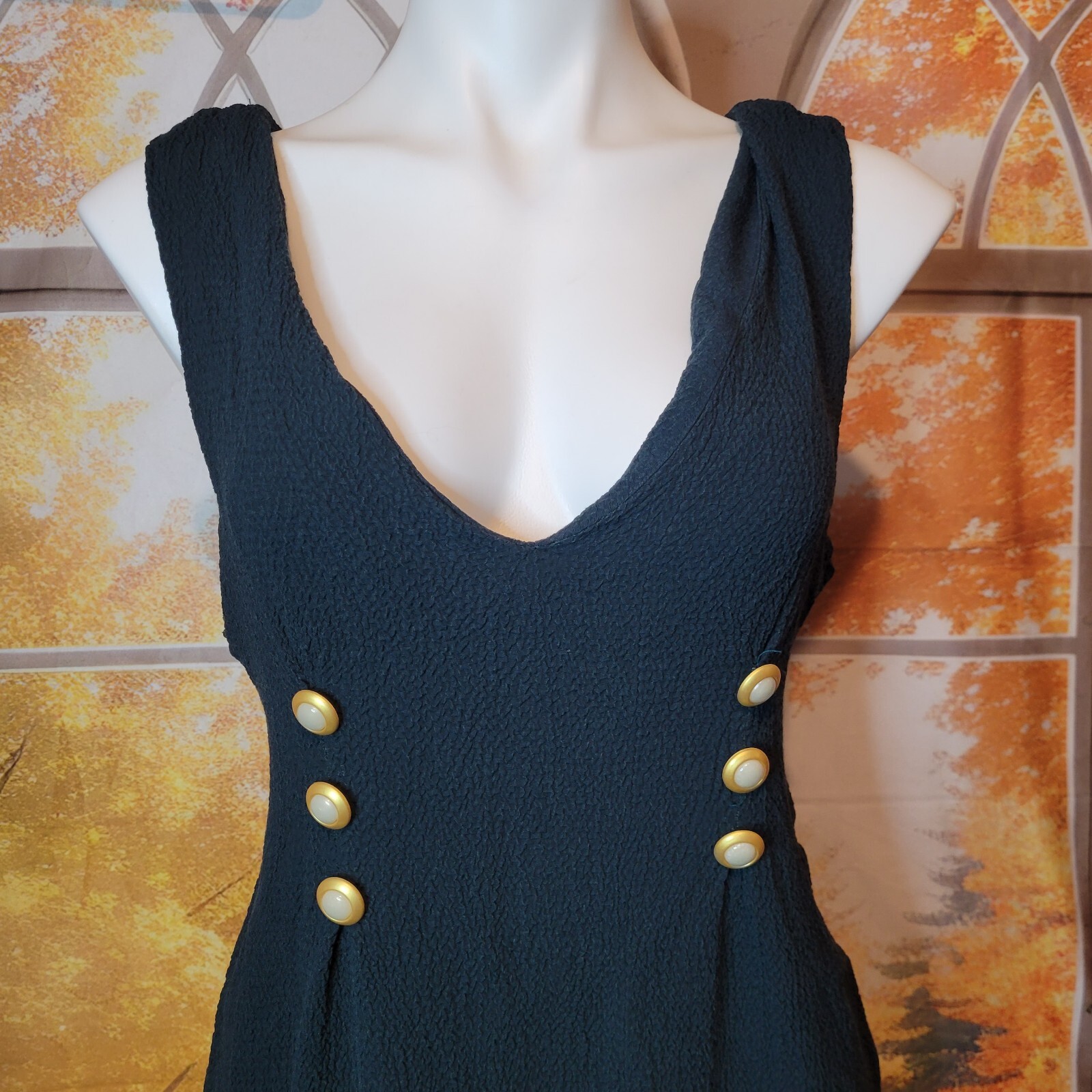 Vintage Impulsive Dress Dark Green Teal M/L (Sz 18) Sleeveless Button