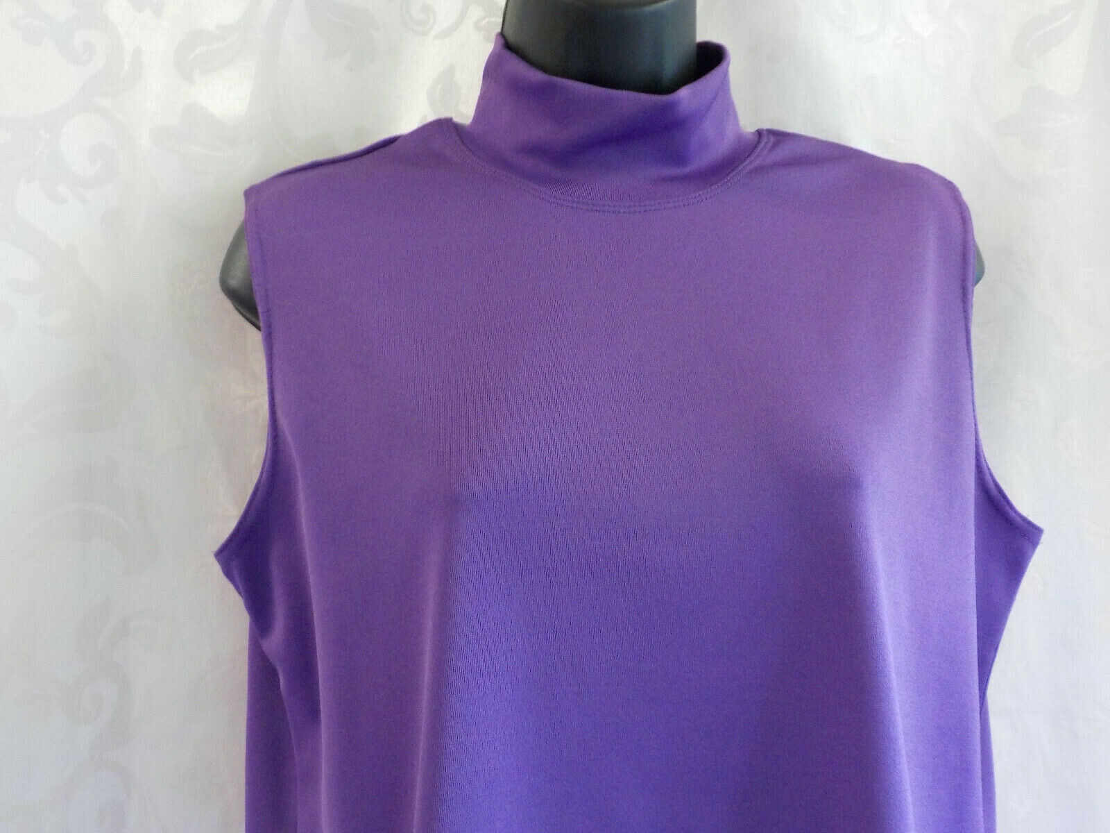 Vintage N Touch Blouse Size PM Purple Moch Neck Sleeveless Side Vents Blend
