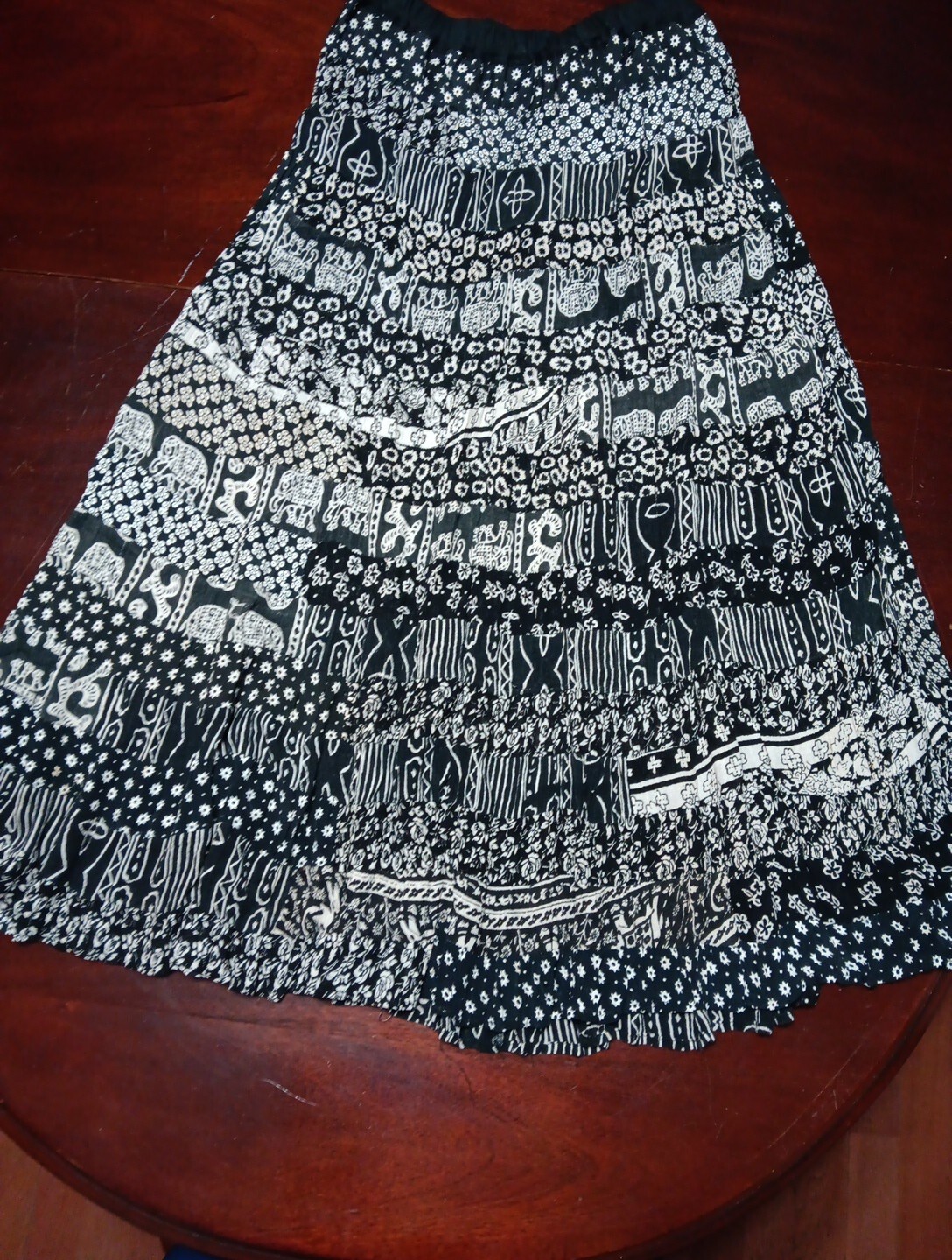 Vintage VINI Boho Hippie Crinkle Guaze Skirt Black & Ivory One Size
