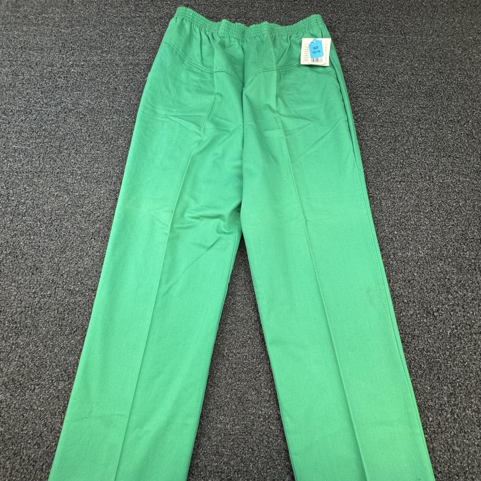 Vtg Club Newport Dress Pants Women 14-16 Green Flat Front Crease Solid Elastic