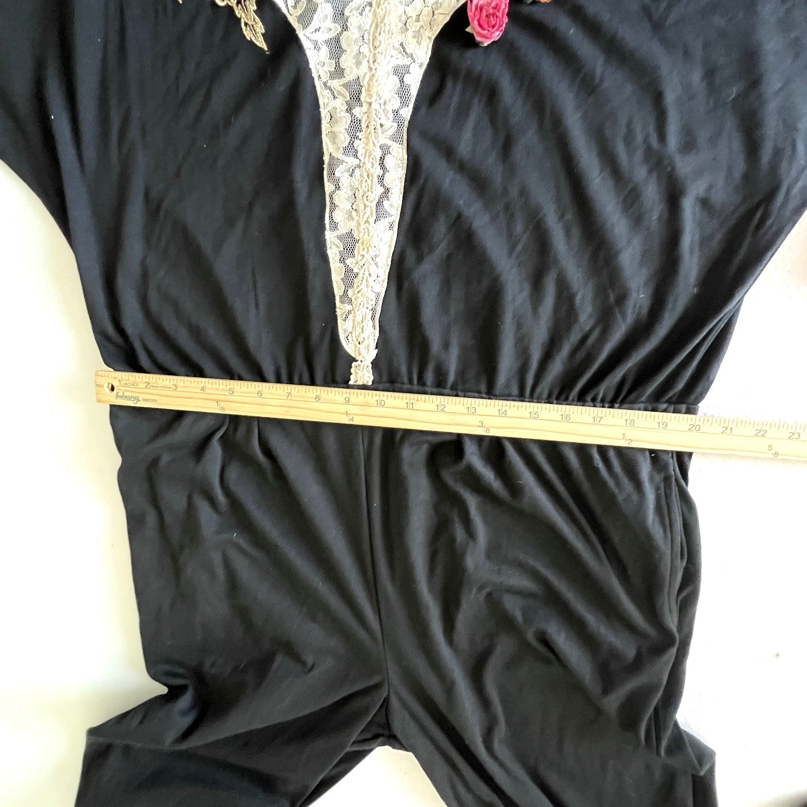 Lacy Afternoon Shell Kepler Jumpsuit Womens L Black Lace Floral Corsage Boho