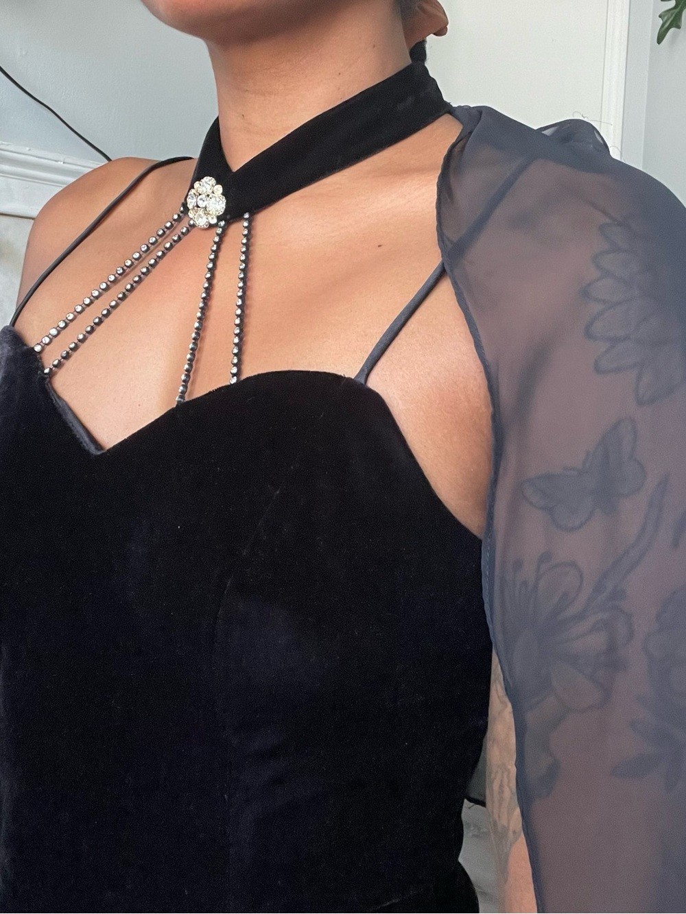 VTG 80s 90s Velvet Black Dress Evening Cocktail Party Prom Sz L Vampy Gothic