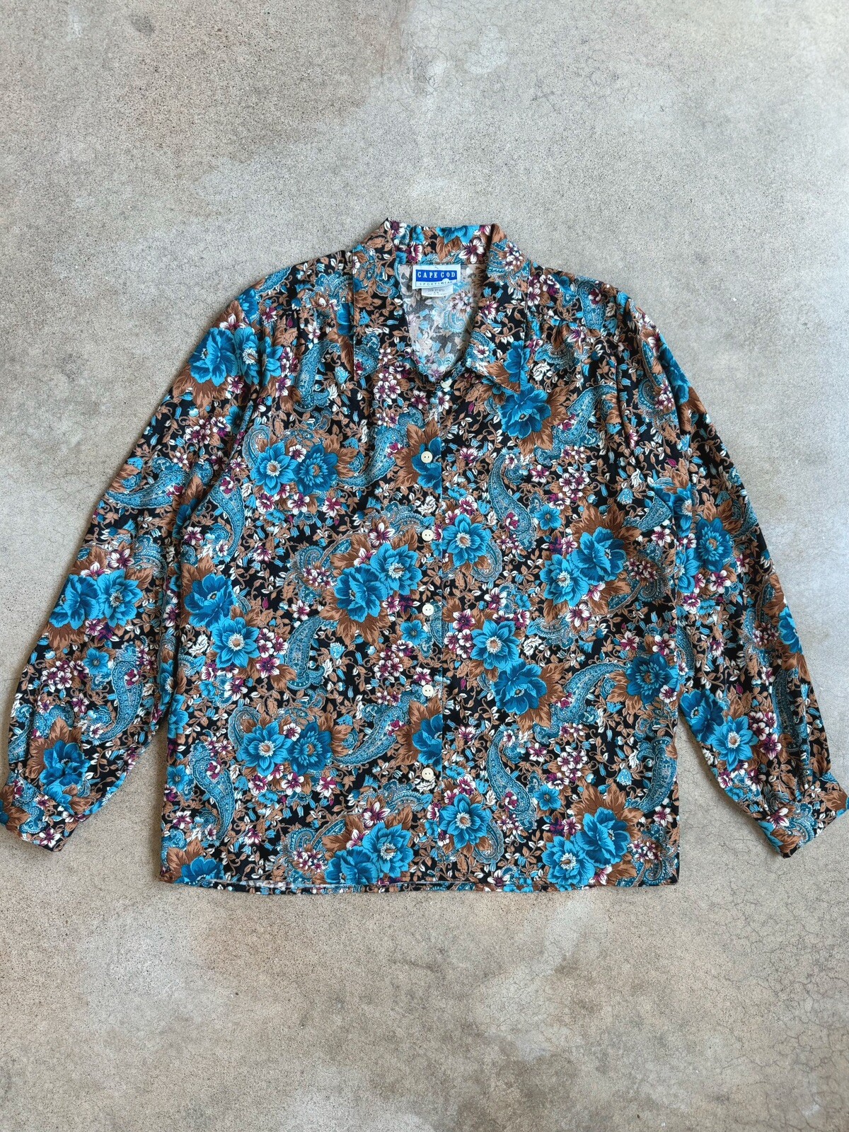 Vintage 80s/90s Cape Cod Sportswear Paisley Floral Button Up Blouse Size L