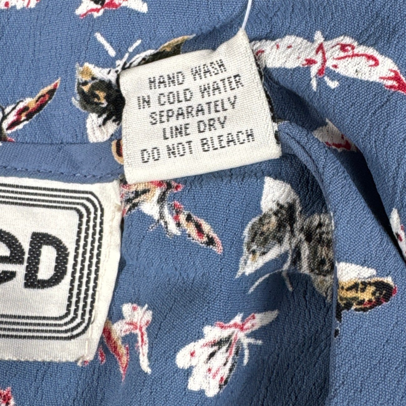 Arrived Vintage 90s Butterfly Print Pleated Blouse Blue Rayon Puff Sleeve Medium