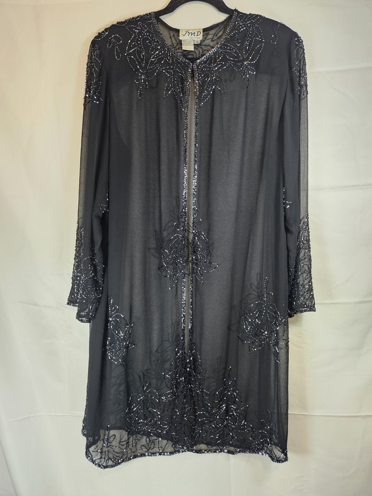 Vintage 80s/90s New York Women’s Sheer Beaded Black Cardigan 1x Eveningwear