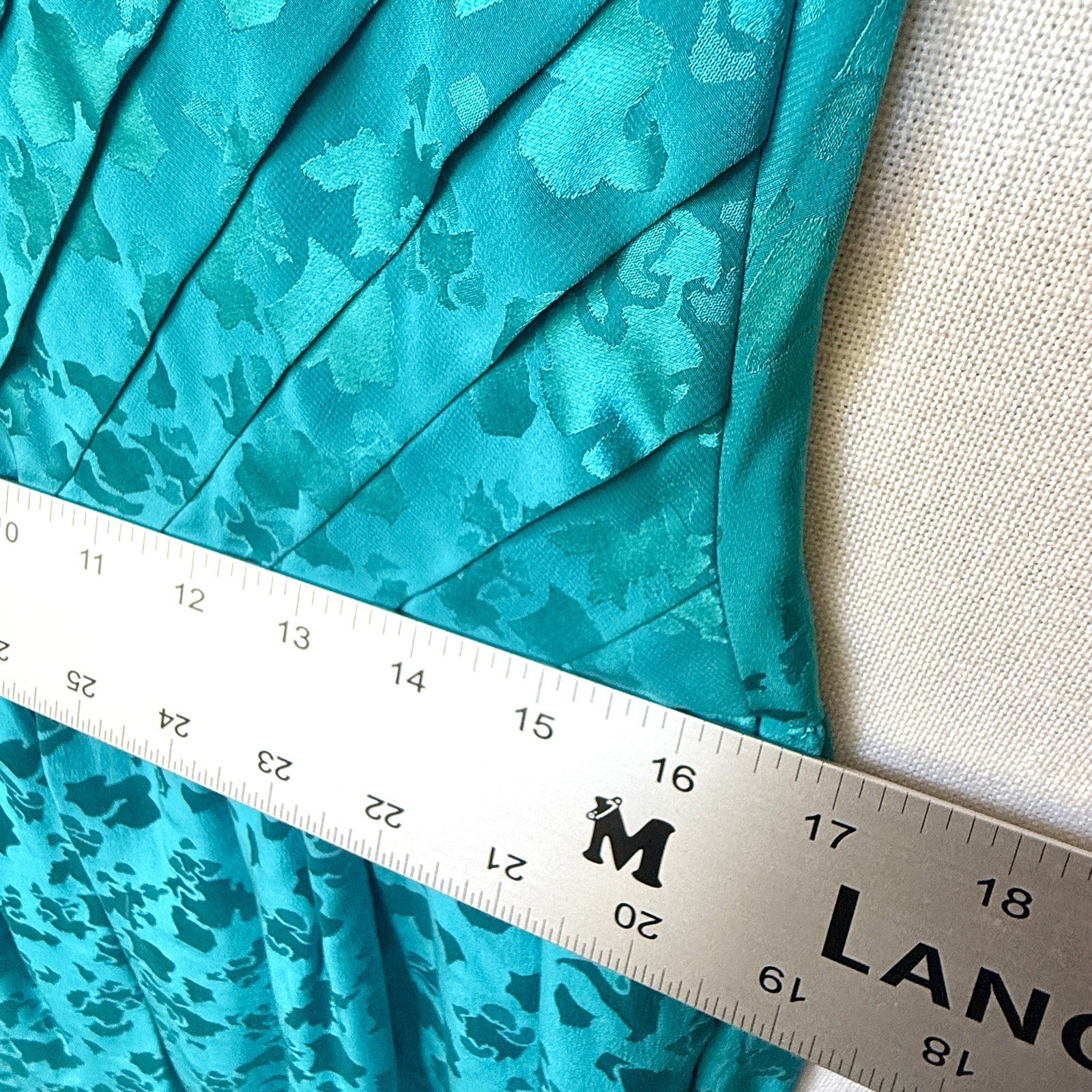Vintage Women’s Lauren Alexandra 100% Silk Teal Jacquard Midi Dress Sz 8