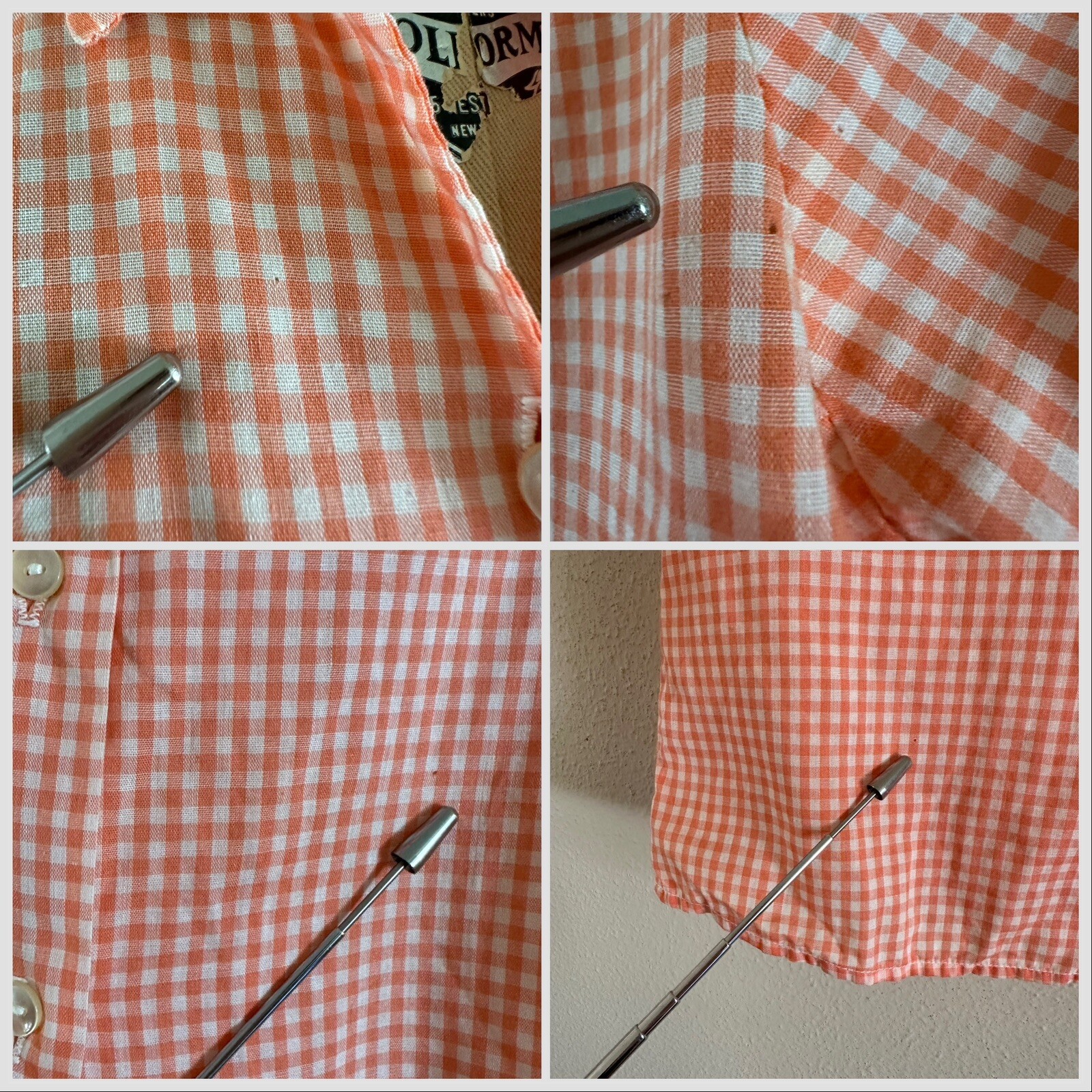 1950s Stoneswear Peach Gingham Cotton Blouse Top Shirt Western Workwear Farm VTG