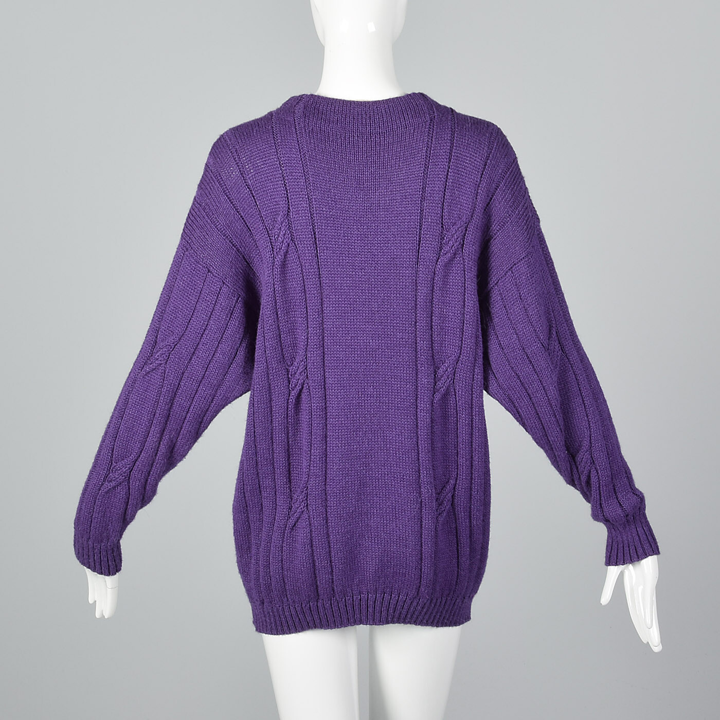 M 1980s Bottega Veneta Mohair Silk Purple Cable Knit Sweater Long Sleeves Cozy