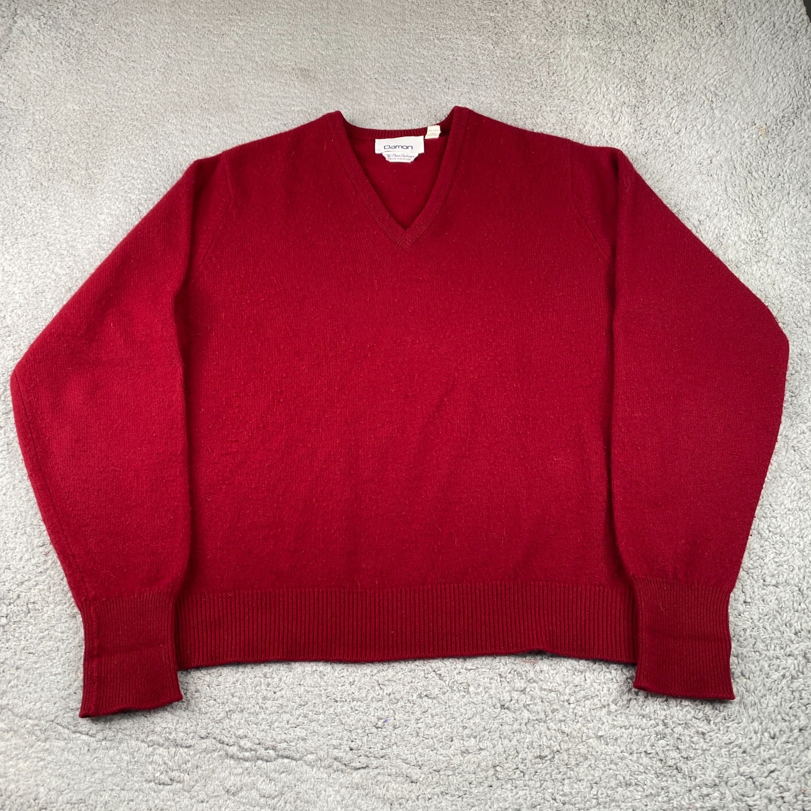 Vintage Damon Sweater Mens Medium Red 100% Cashmere Knit Pullover Scotland Made
