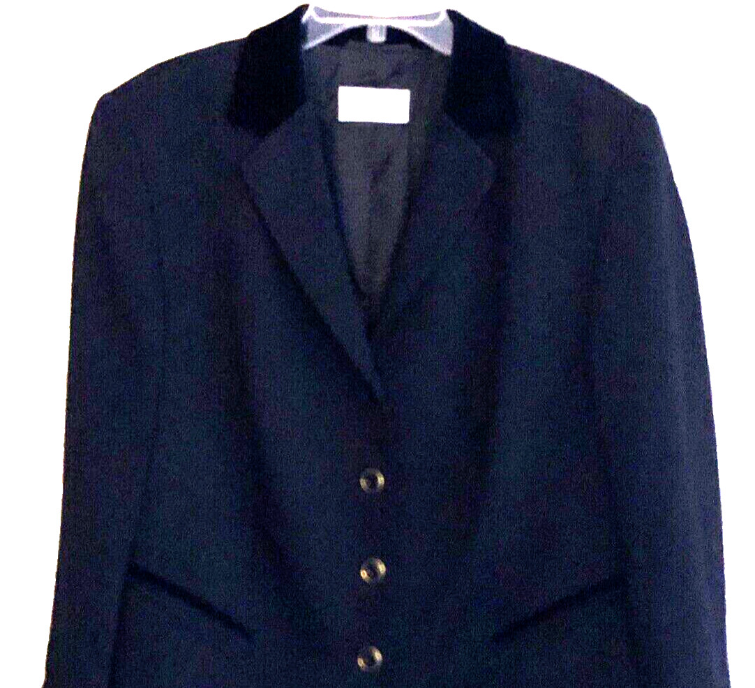 Basler Wool Blend Jacket Womens Sz 16 Black Velvet Trim Ivy League Elegant