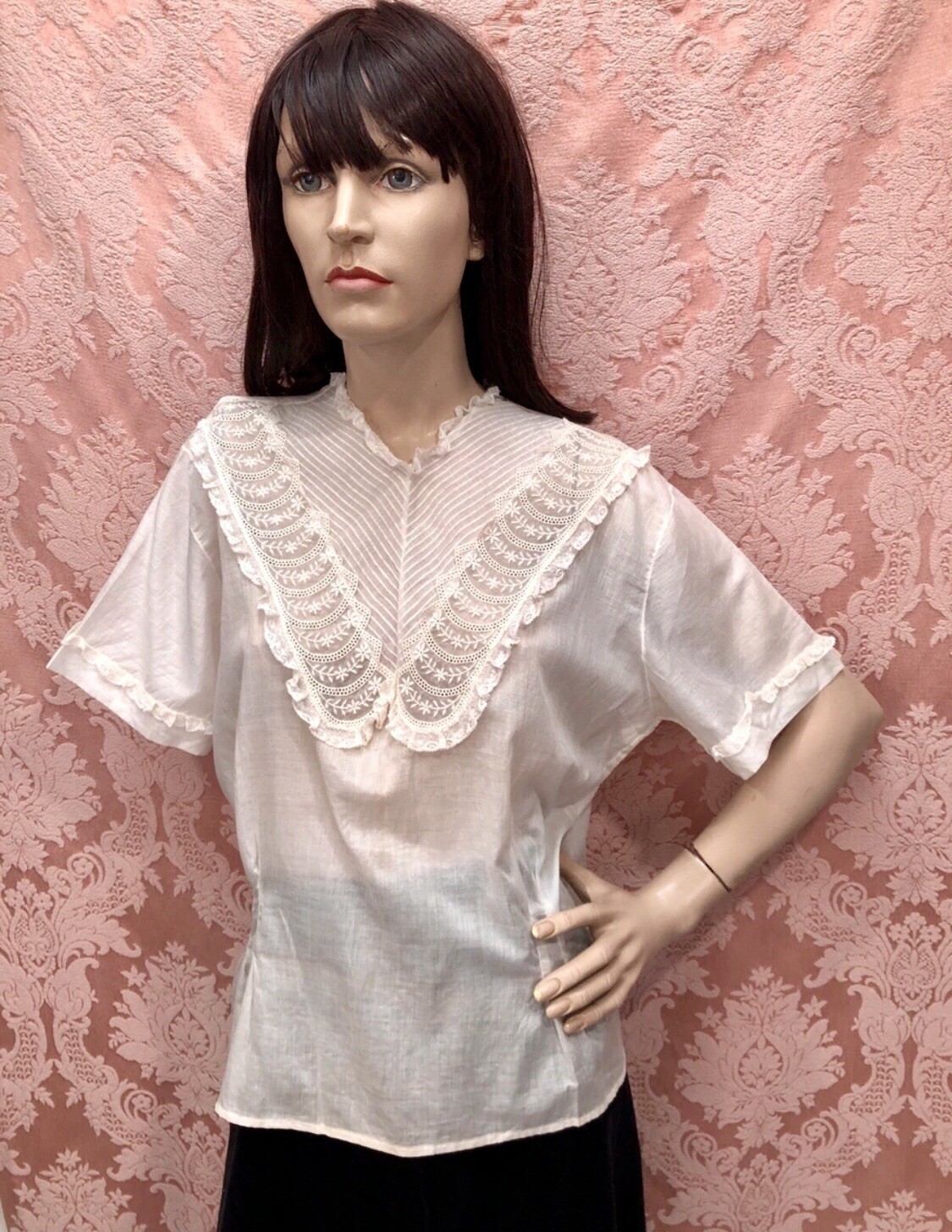 Lot 2 Vtg 1940s Minnie The Minx POLKA DOT Rayon Dress, 1930s Sheer VOILE BLOUSE