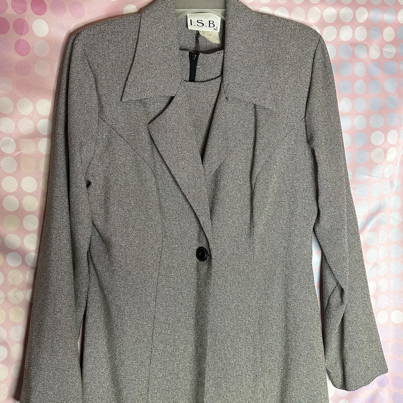 Vintage I.S.B. Jacket Dress Matching Set Gray Trench Coat Overcoat Tank Dress