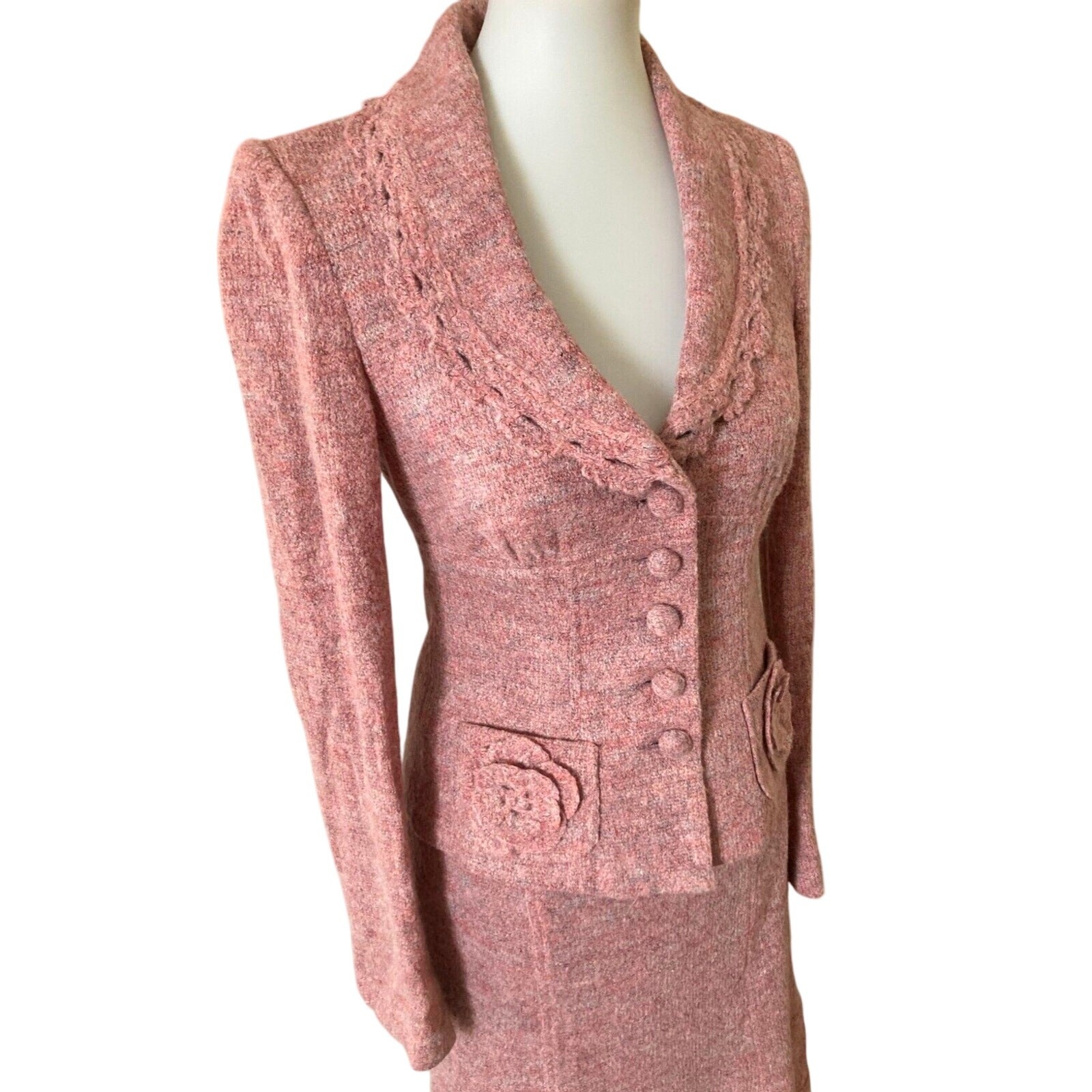Vintage Y2K Nanette Lepore Knit Suit, Never Worn Sz. Small, Dusty Pink