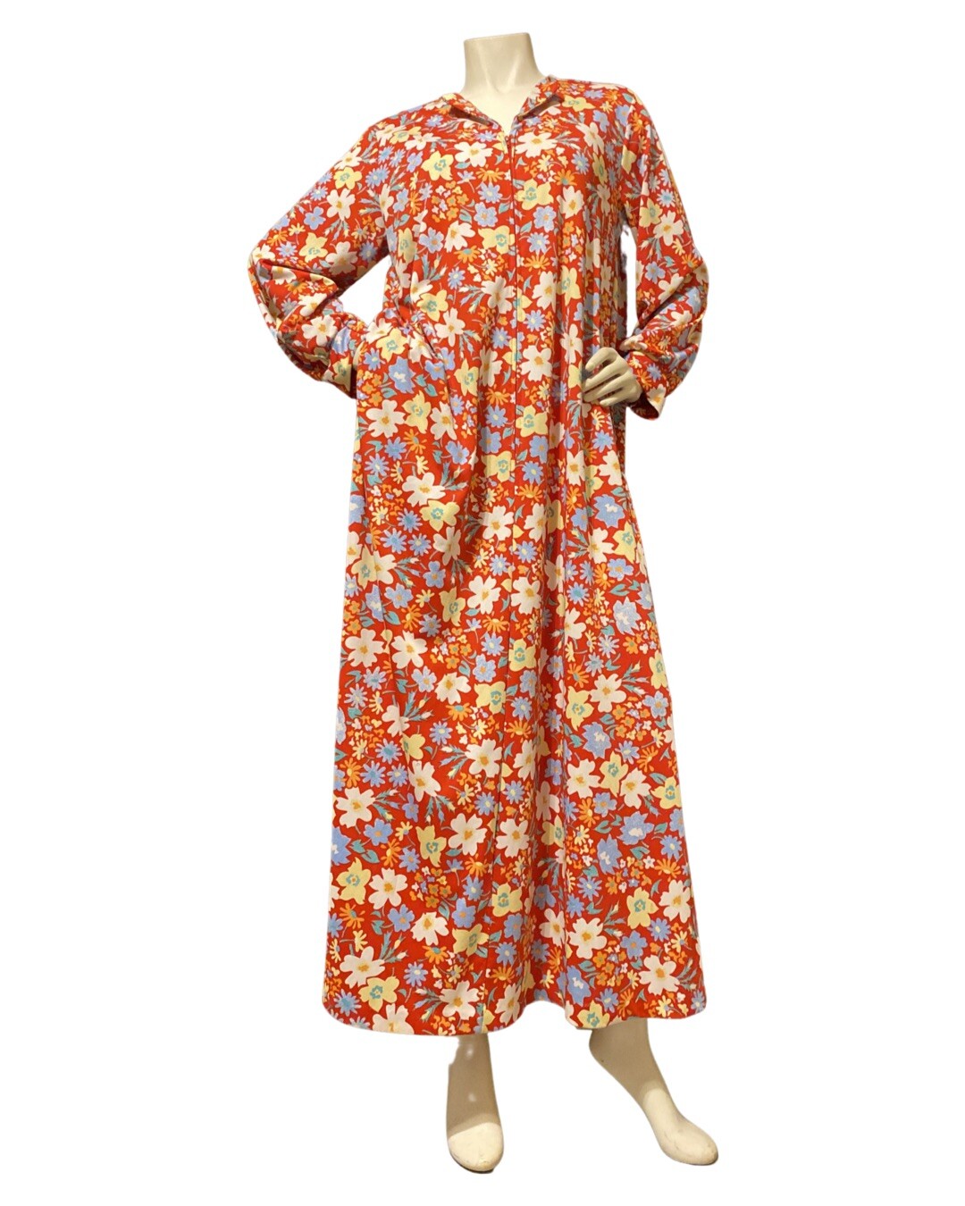VINTAGE 1960’S RARE BUTTERFIELD 8 POPPY Floral Print CAFTAN Zip Front Pullover