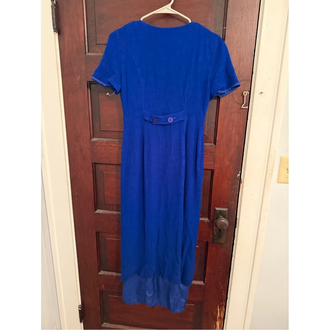 Maggy London Cobalt Blue Button-Front Vintage Linen blend Midi Dress