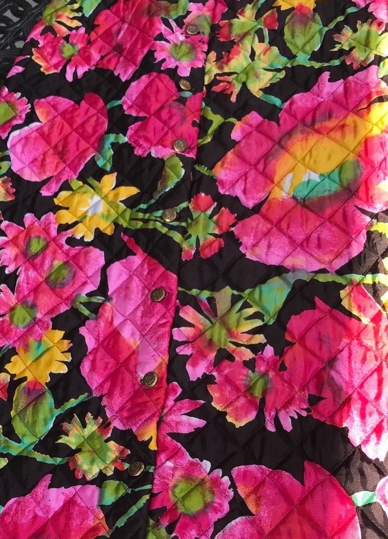 Vintage Skirt Quilted Long Length Floral Print Button Down A Line 24″ Waist S