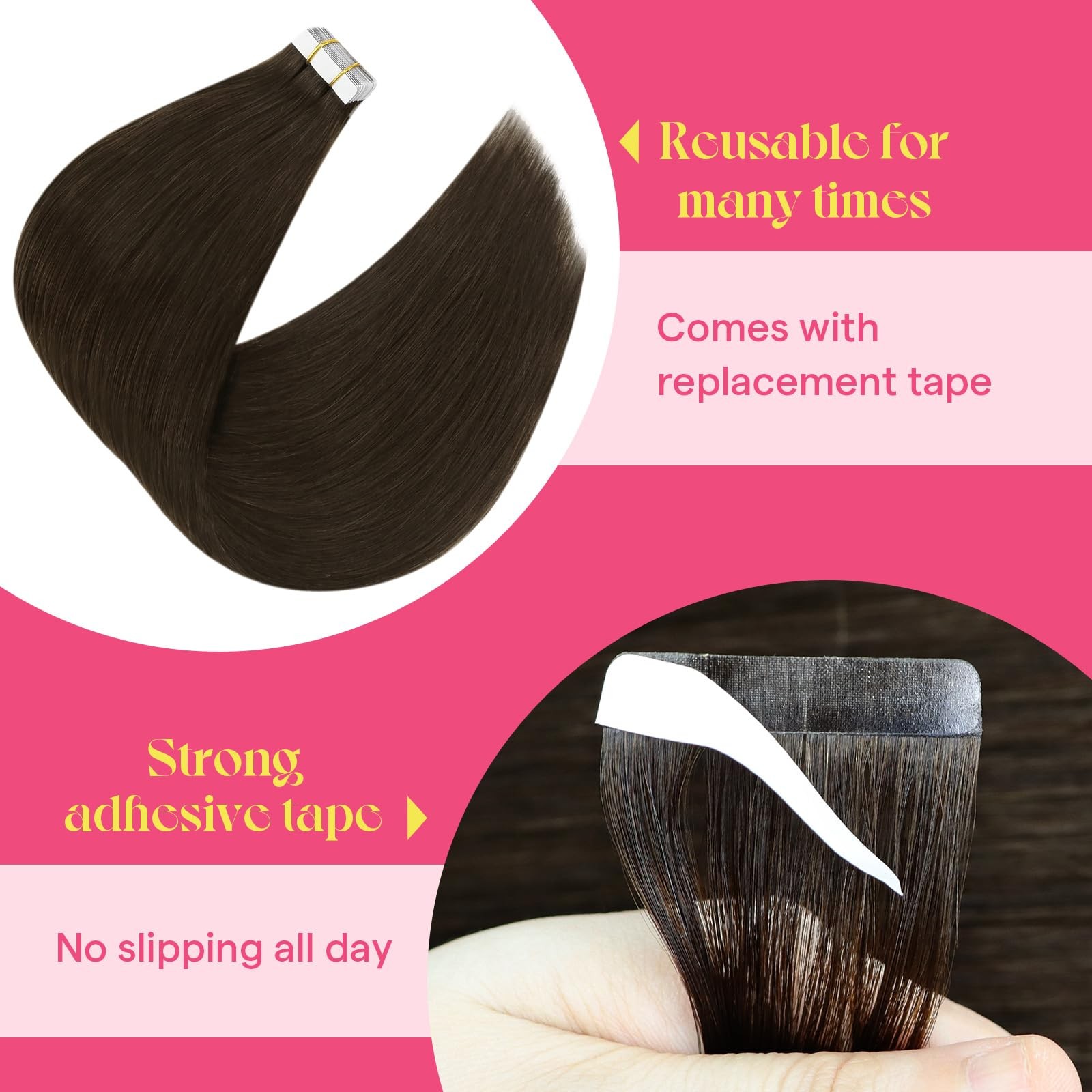 Ve Sunny Hair Extensions Tape in Real Human Hair Brown Tape in Hair Extensions H