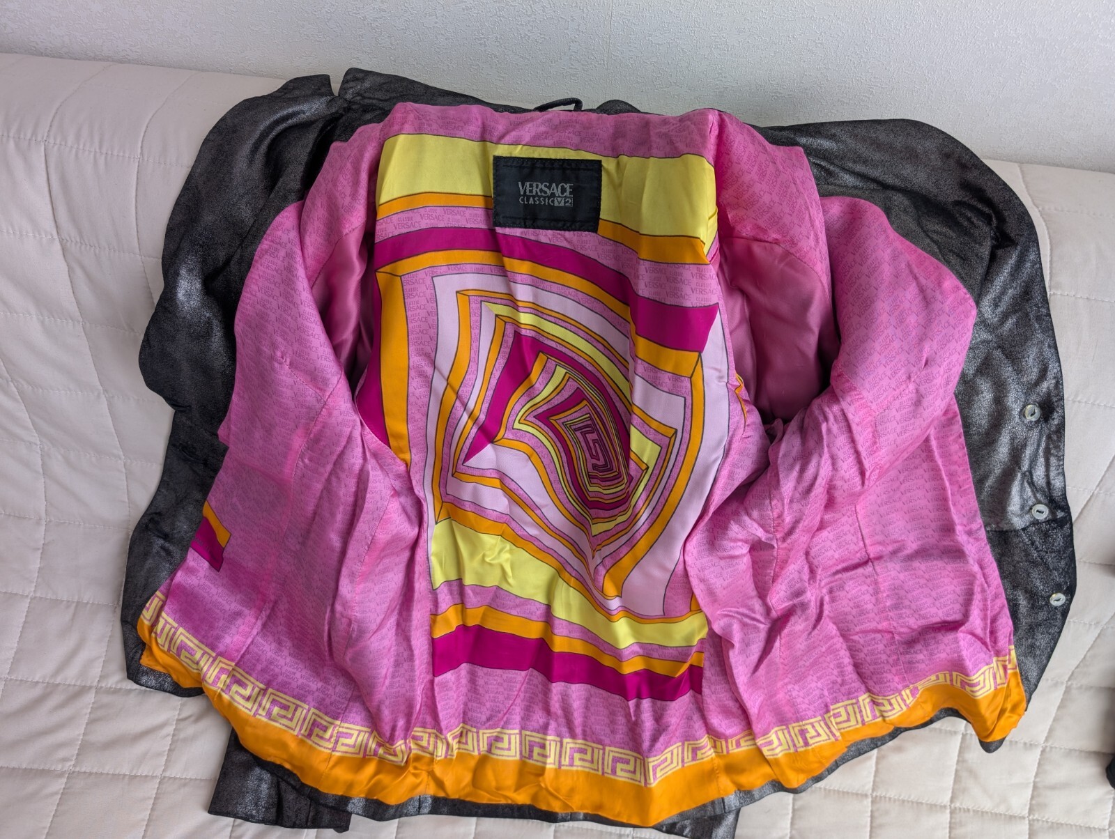 Versace Classic V2 Soft Shiny Leather Jacket Blazer Iridescent Metallic Gray M