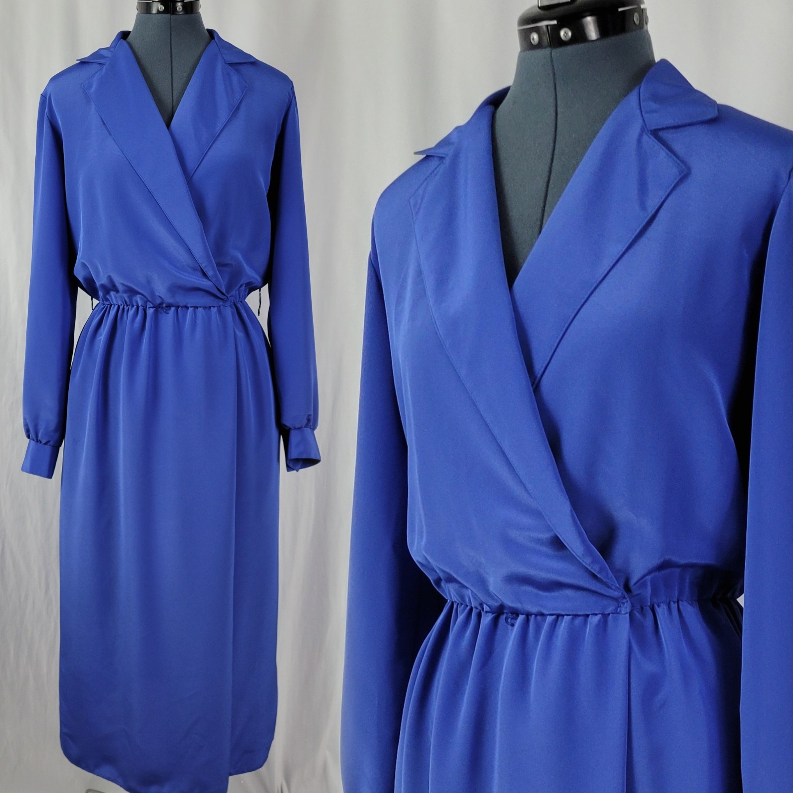 Vintage Caron Blue Wrap Bodice Collared Dress Size Small?