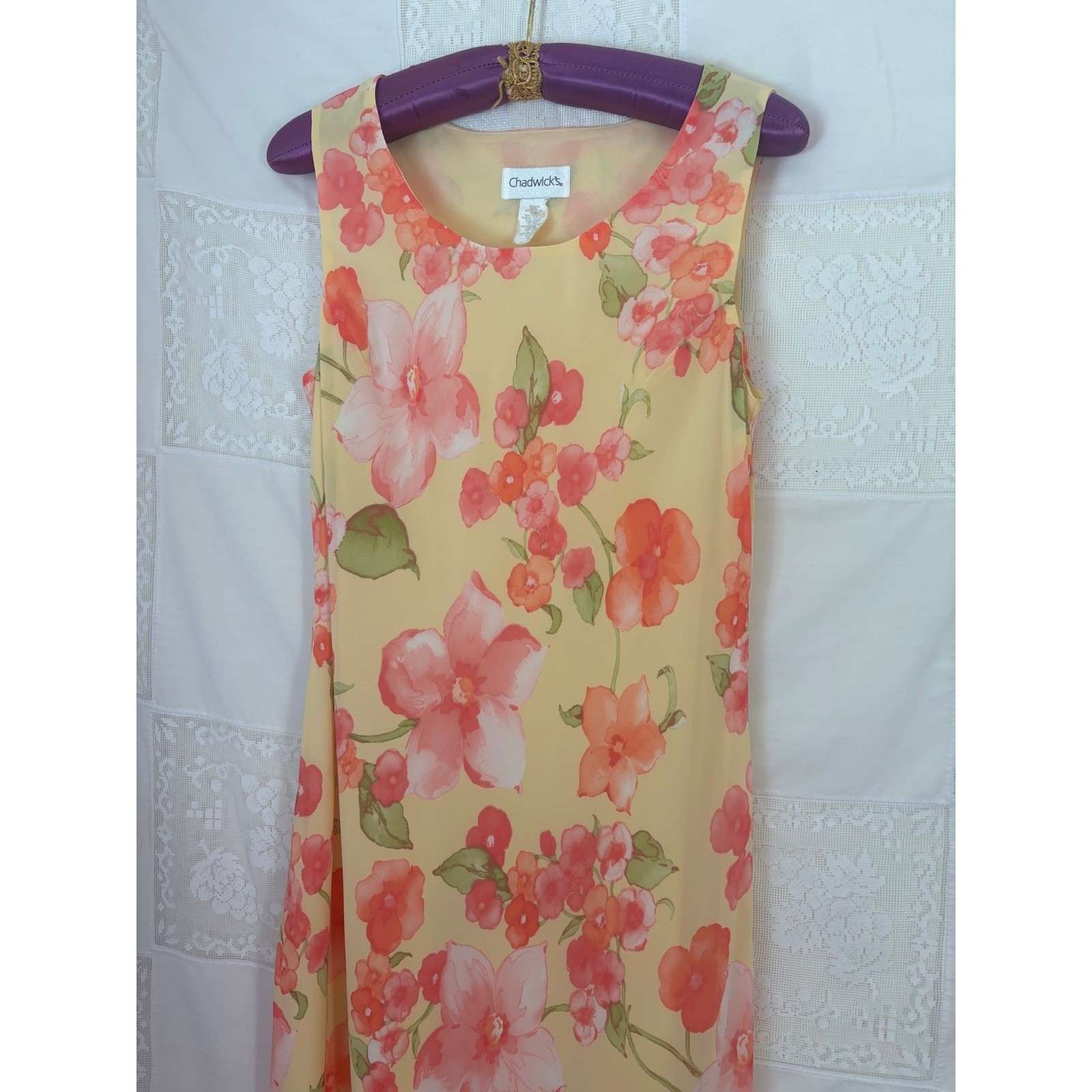 VTG 90’s/ Early 2000’s Butter Yellow Pink Floral Whimsy Jumper Dress Size L