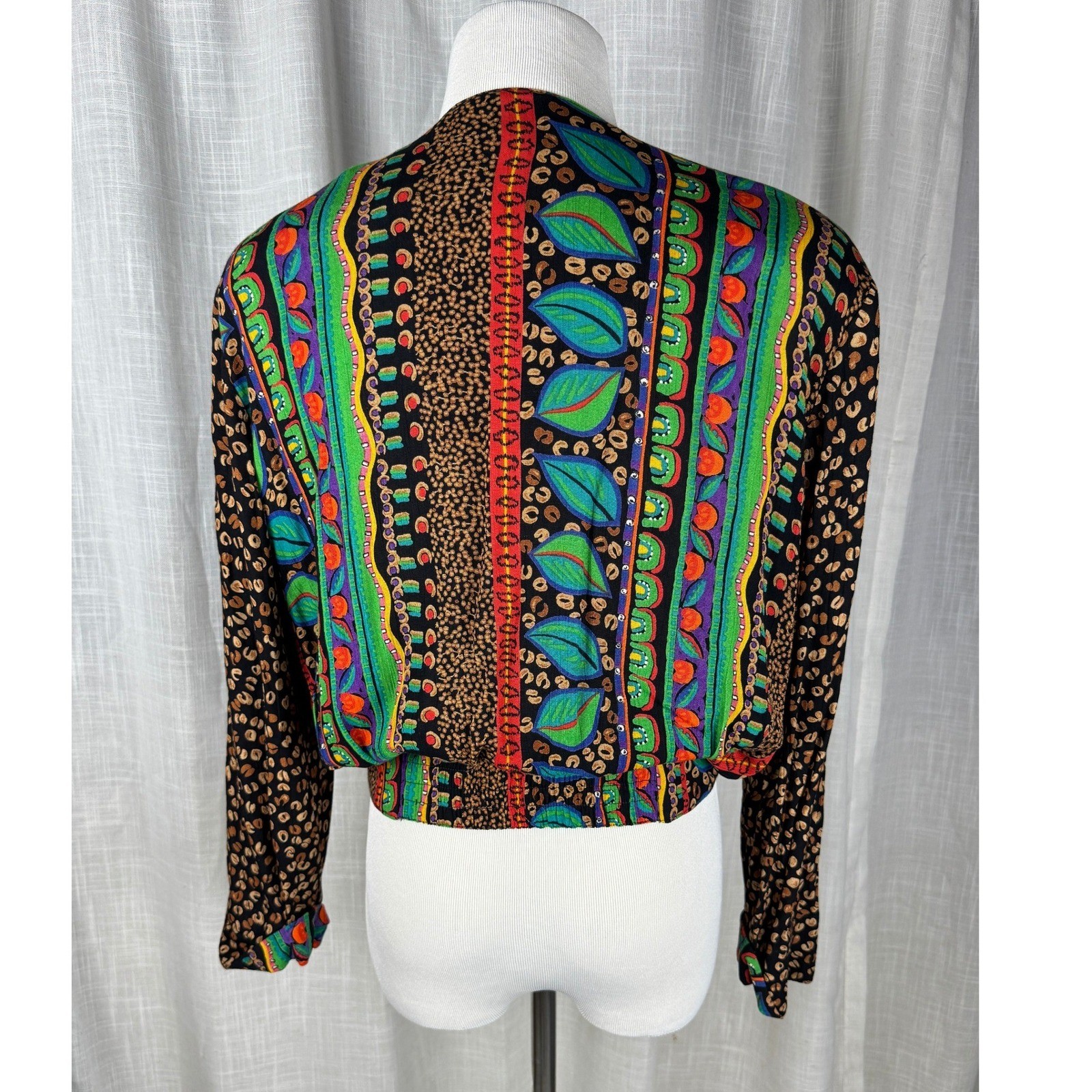 Carole Little Petites Vintage 90s Beaded Leopard Tropical Rayon Gauze Jacket 6
