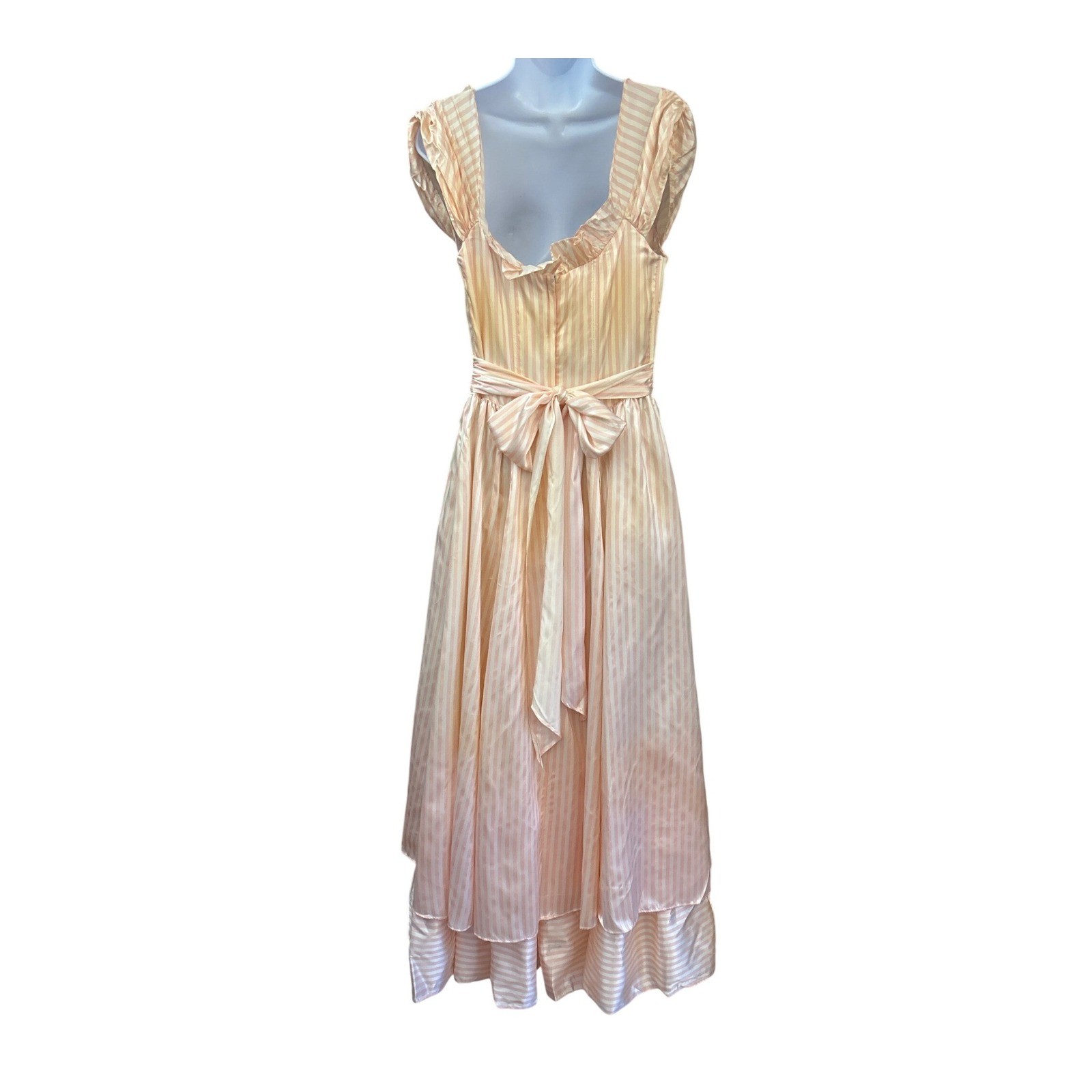 Vintage Gunne Sax Peach Stripe Bow Maxi Dress Prairie Romantic Cottagecore Rare