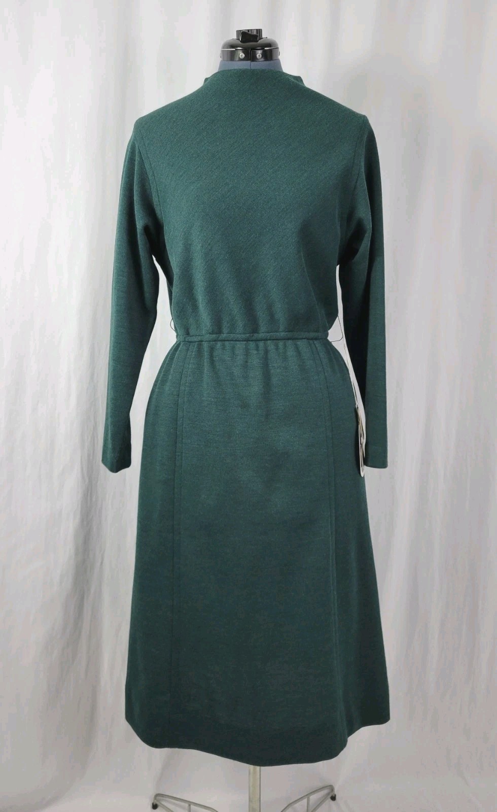 Vintage Tanner Green Wool Blend Blouson Dress w Elastic Waist Size 14