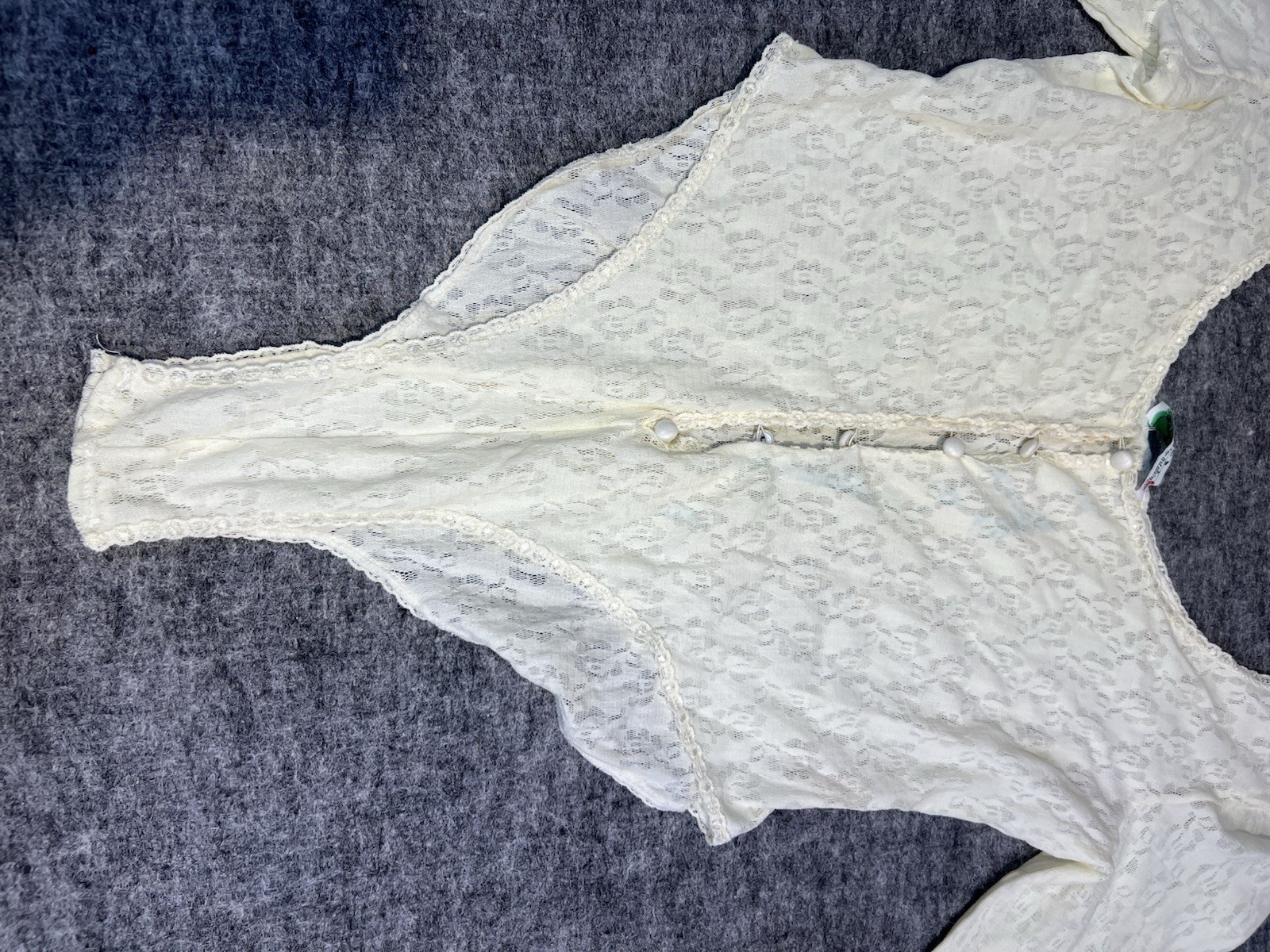 vtg lace bodysuit victorian joie de vie medium made in the USA sheer buttons