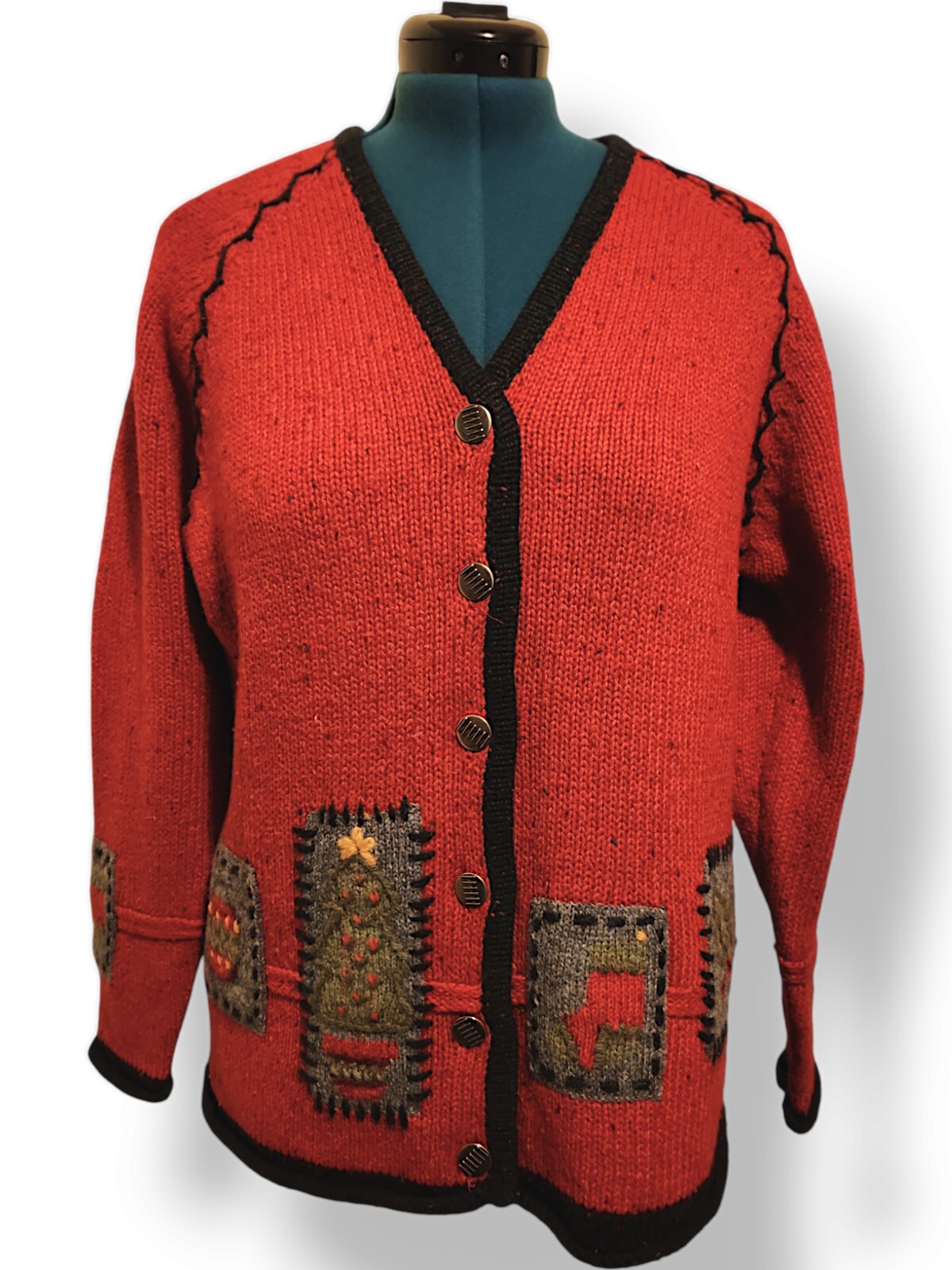 Northern Isles Women’s Vintage M Handknit Cardigan Sweater Grandma Patch